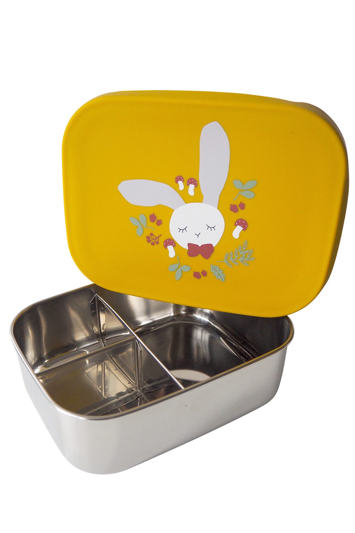 kikadu Lunchbox, Box: Stainless Steel, Lid: 100% Silicone, (1-tlg), Hase Mustard aus Edelstahl mit BPA-freiem Silikondeckel