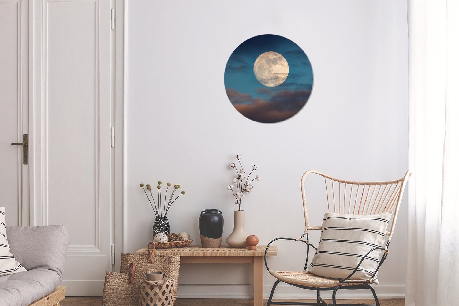 (1 Wohnzimmer, - Kreis Wolken Nacht, St), Gemälde Mond Wandbild, MuchoWow cm - Wanddekoration Rundes Forex, 30x30
