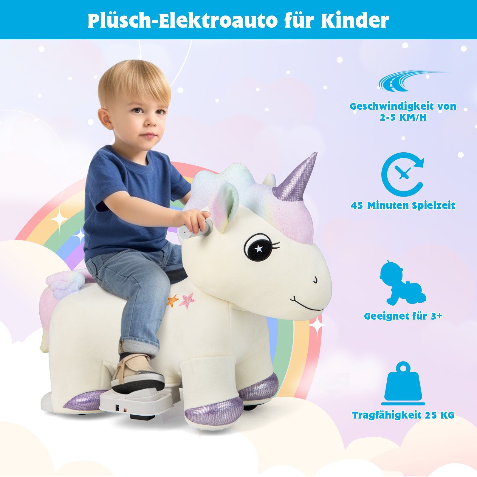 COSTWAY Elektro-Kinderauto 6V Plüschtiere Kinderauto, 2-5km/h günstig online kaufen