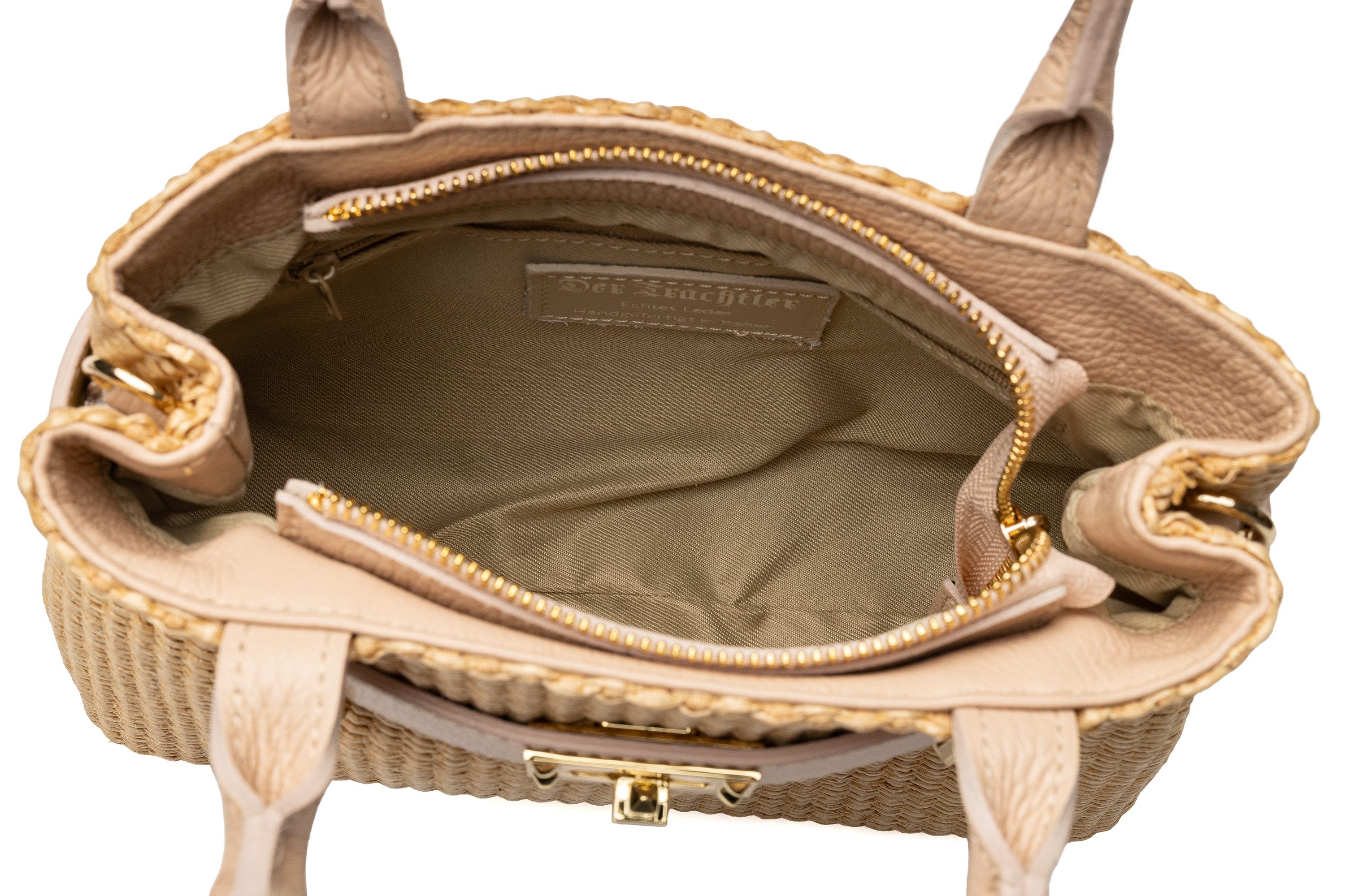 Der Trachtler Trachtentasche Damen Raffia-Tasche mit Lederdetails, - Made in Italy