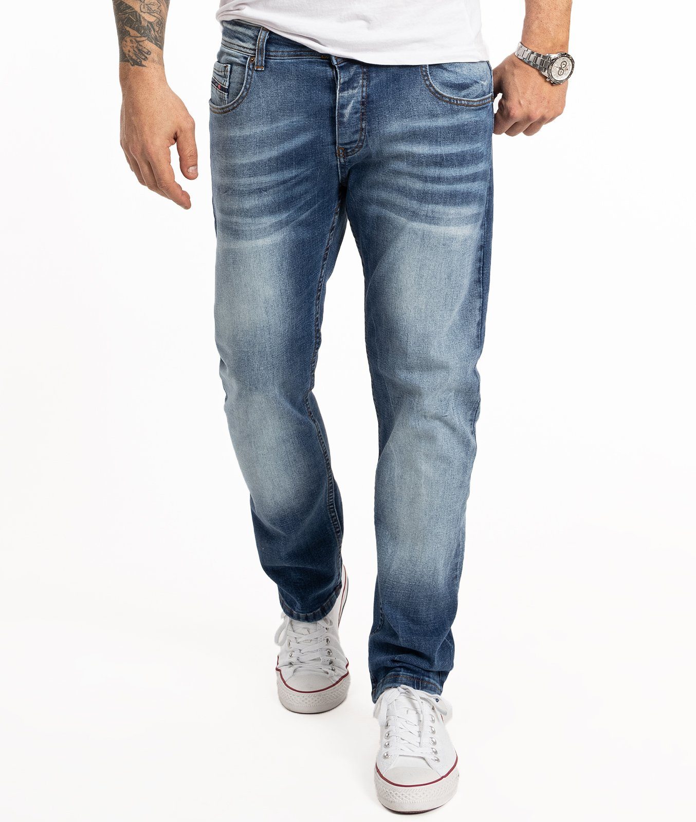 Rock Creek Straight-Jeans Herren Jeans Stonewashed Blau RC-2358