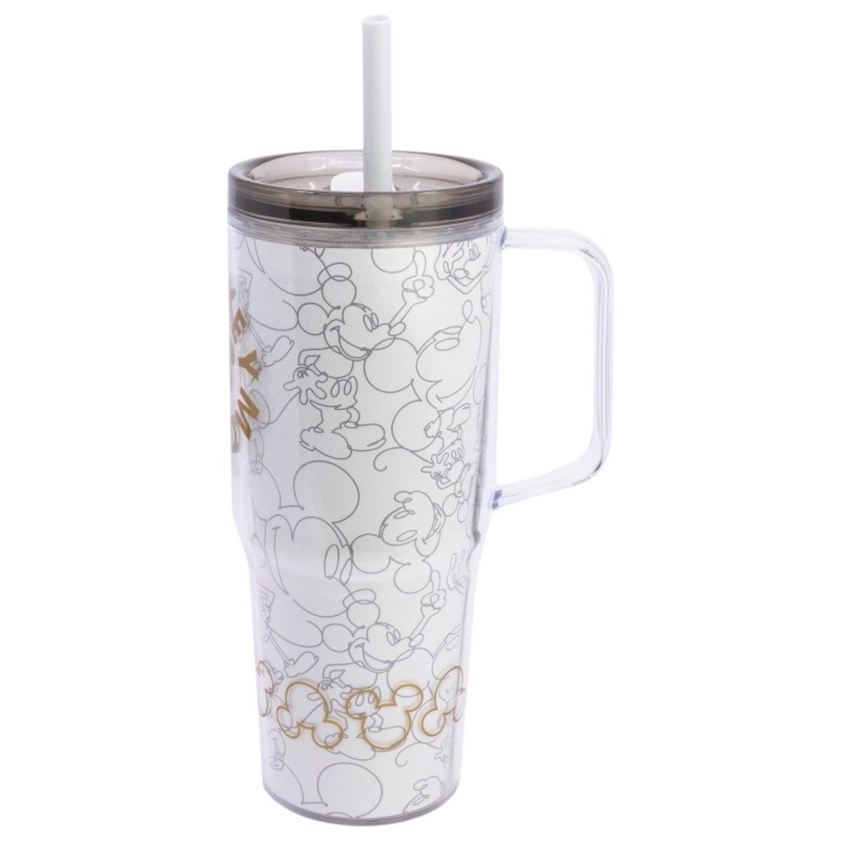 Disney Trinkflasche Mickey Mouse Trinkbecher mit Strohhalm und Henkel Doppelwandig 860 ml