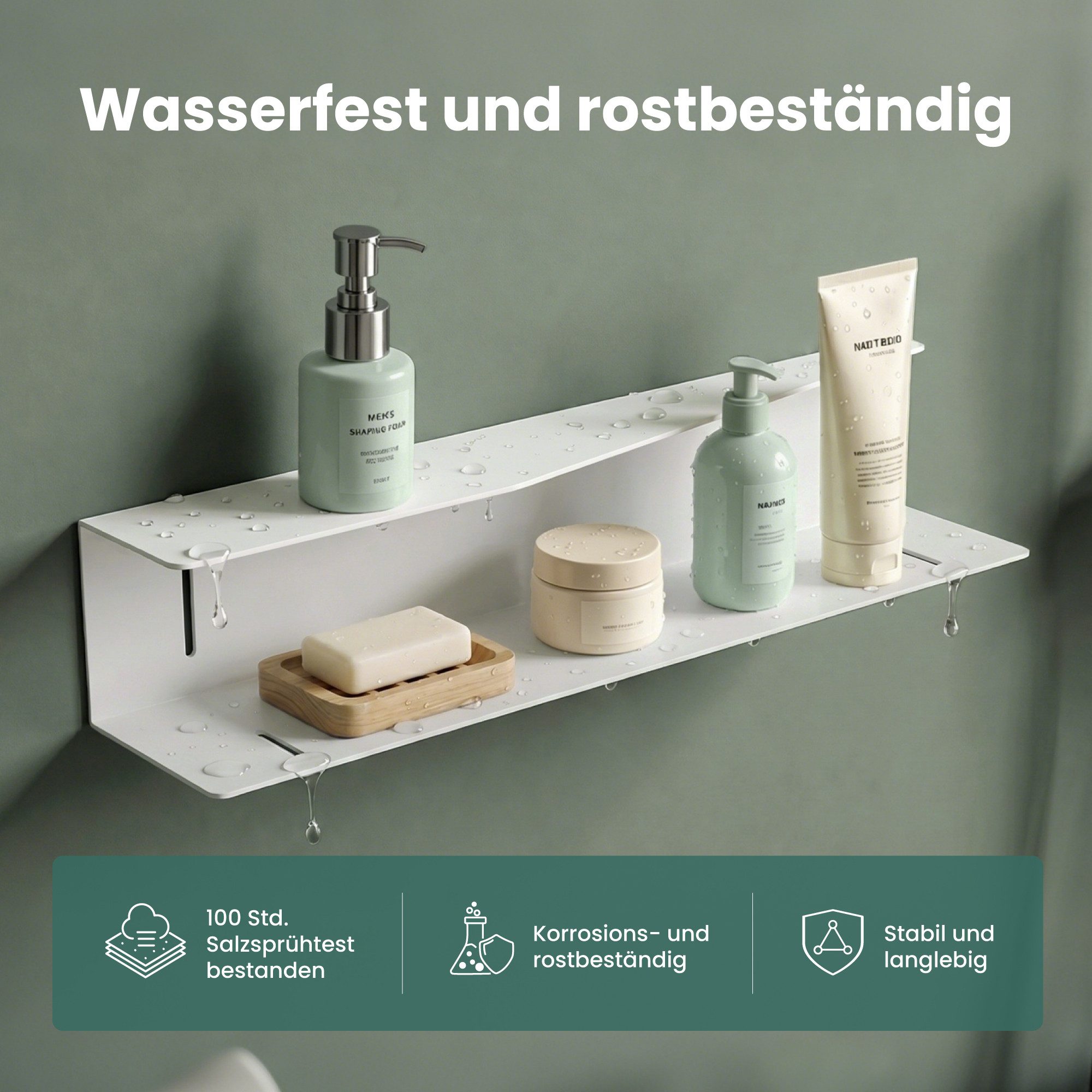 Mai & Mai Duschablage Duschregal 50 cm Kohlenstoffstahl Bohren oder Kleben rostfrei Reglo-15, Aus pulverbeschichtetem Kohlenstoffstahl,offenes Wasserablauf-Design