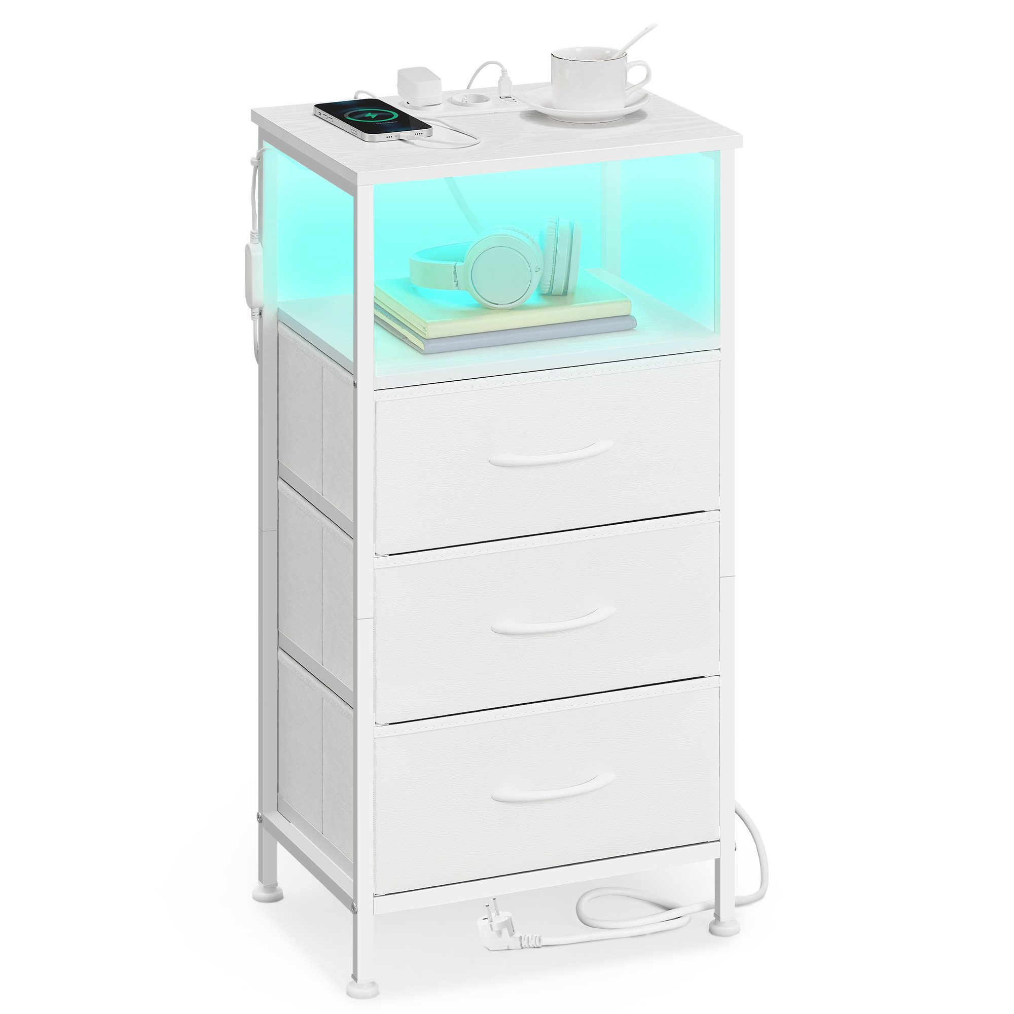 SONGMICS Nachttisch, mit Ladestation, Beistelltisch mit App-gesteuerter, LE günstig online kaufen