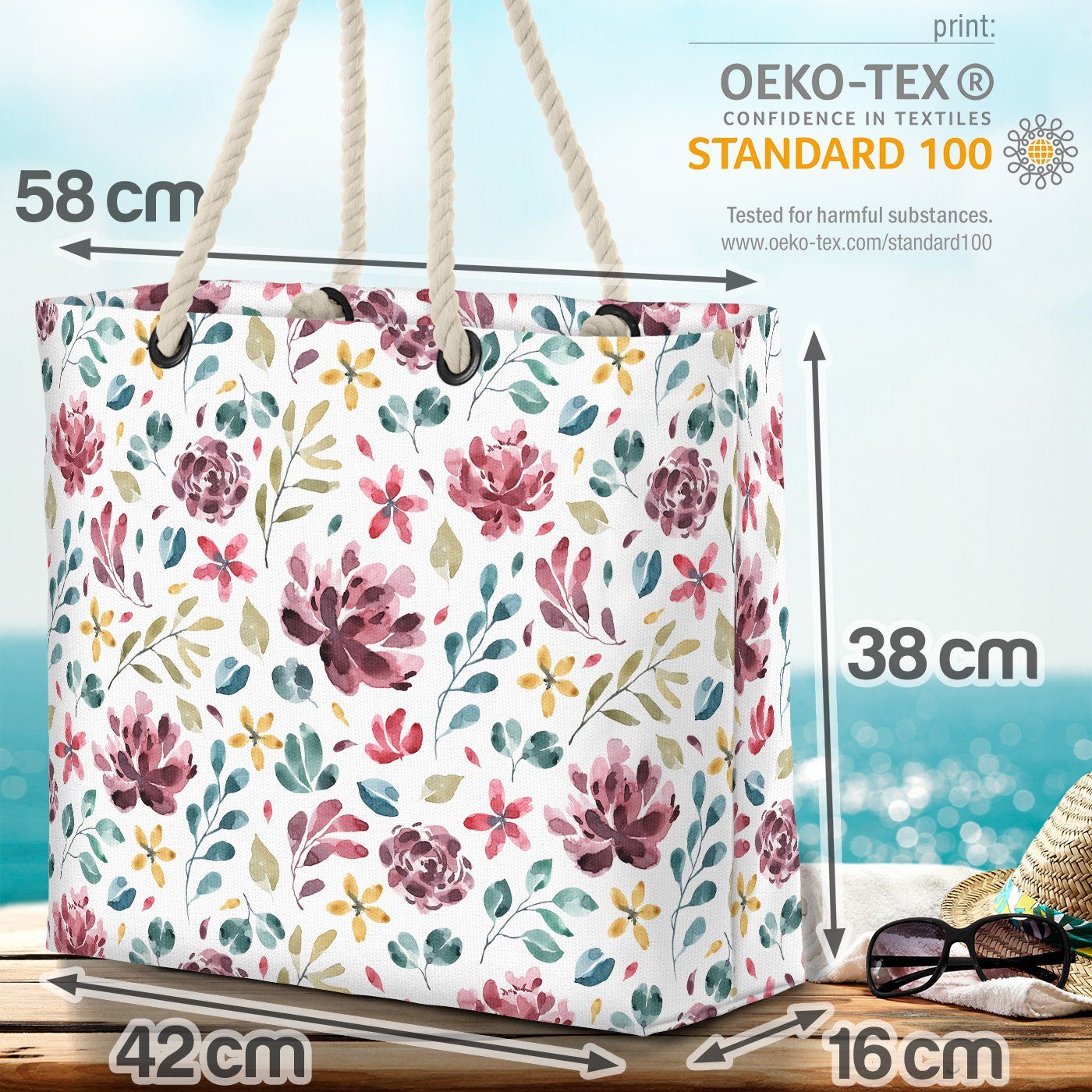 VOID Strandtasche (1-tlg), Natur Blumen blüten Aquarell Blumenmuster blumen blumenstrauß geschen