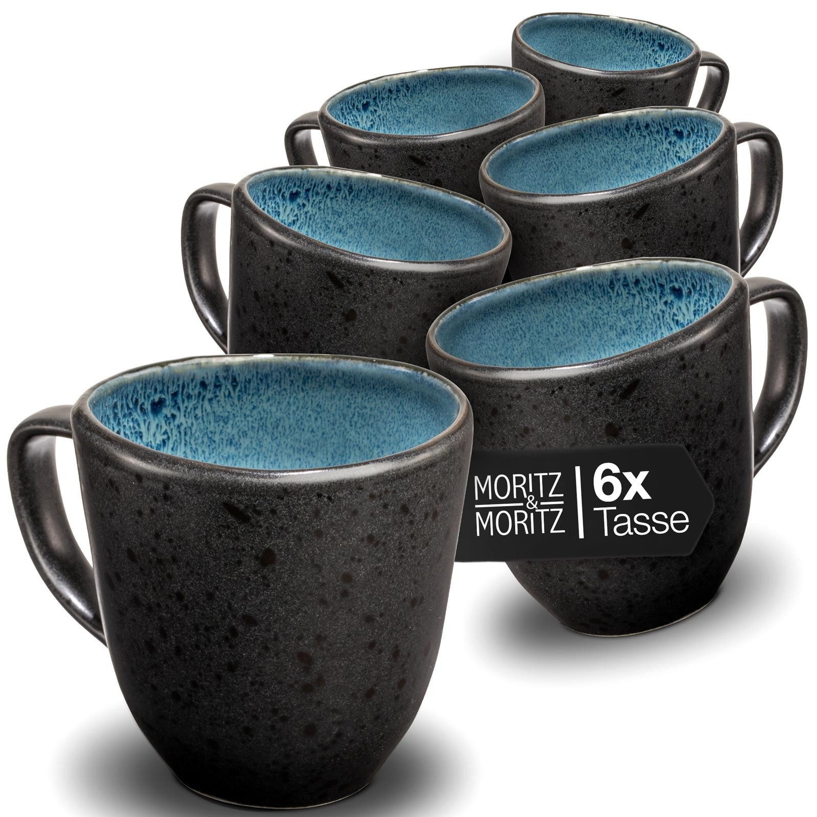 Moritz & Moritz Tasse ORGANIC reaktiv blau Tassen Set 6 tlg., 6-tlg., Steinzeug, für 6 Personen - spülmaschinen- und mikrowellengeeignet