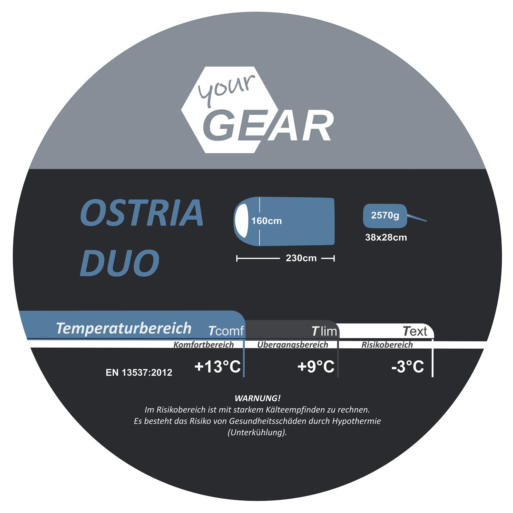 yourGEAR Doppeldeckenschlafsack yourGEAR Schlafsack Ostria Duo -3°C 2 Mann Deckenschlafsack 230x160 cm