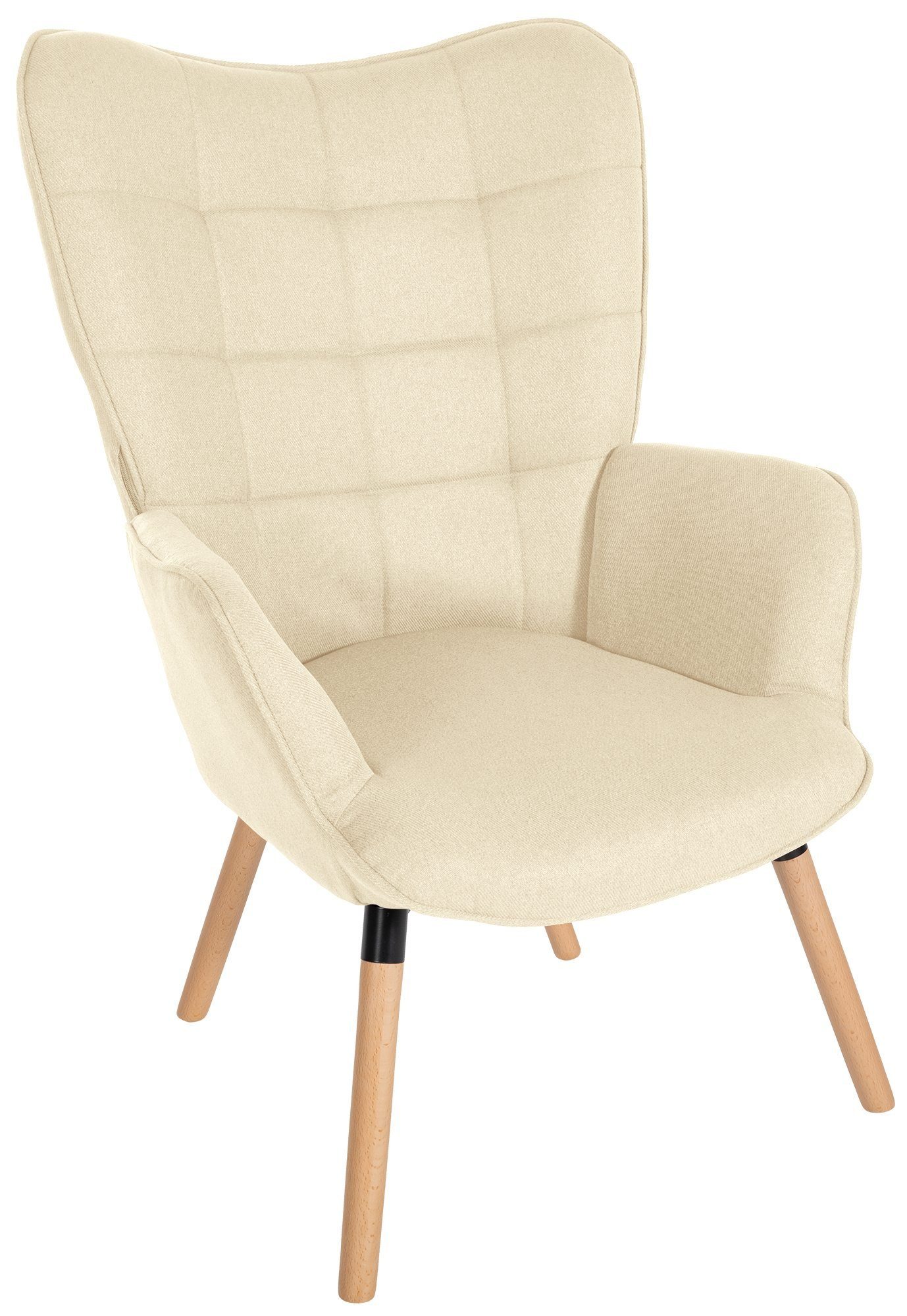 CLP Loungesessel Garding, Stuhl mit Stoff-Bezug und Gestell aus Buchenholz creme