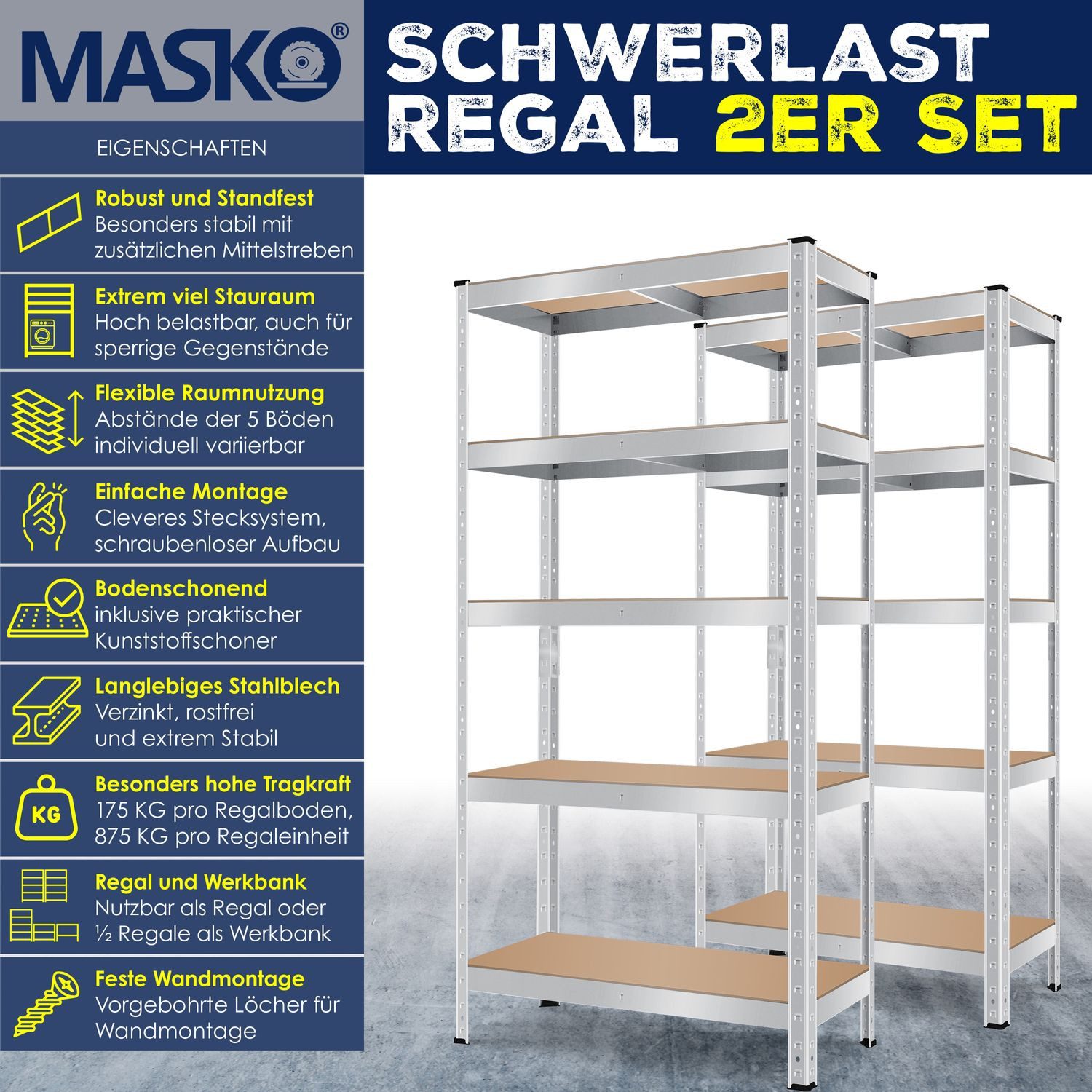 MASKO Schwerlastregal, 2er-Set Lagerregal Schwerlastregal, Kellerregal günstig online kaufen