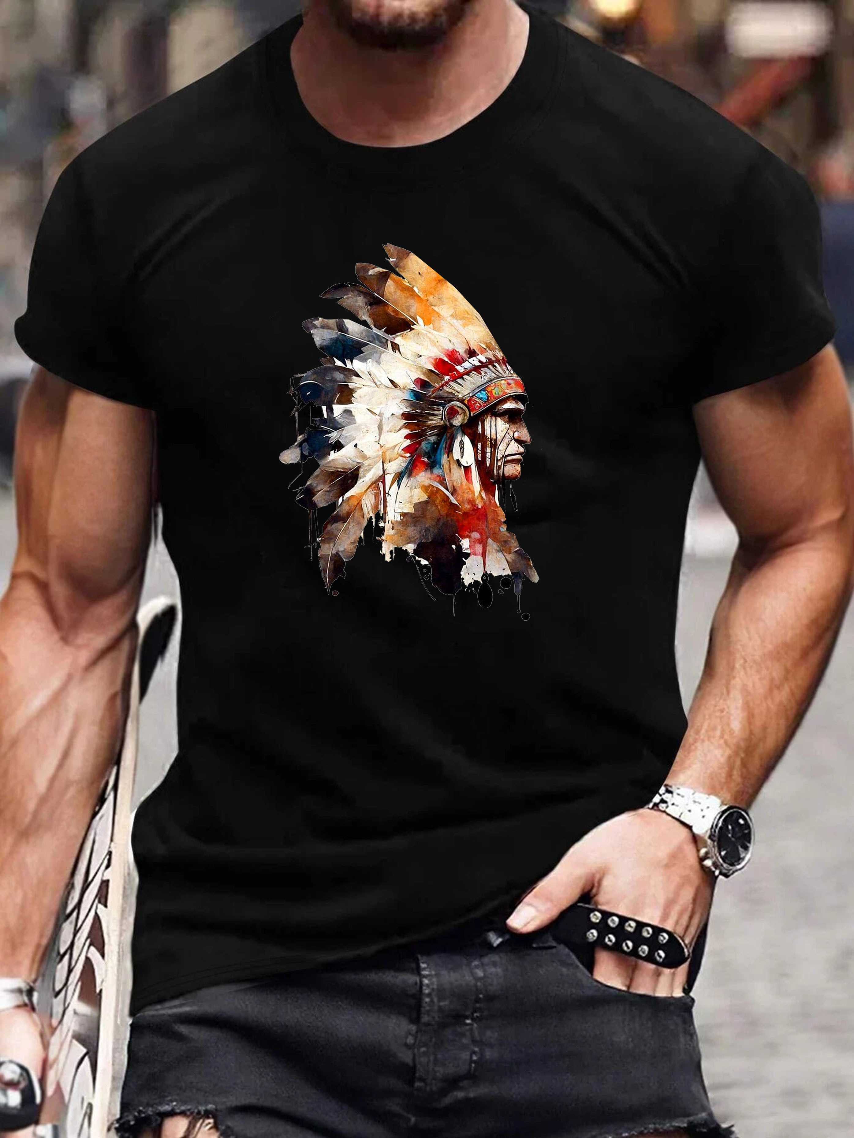 RMK T-Shirt Herren Shirt Casual Freizeitshirt Sommer Häuptling Indigene Pri günstig online kaufen