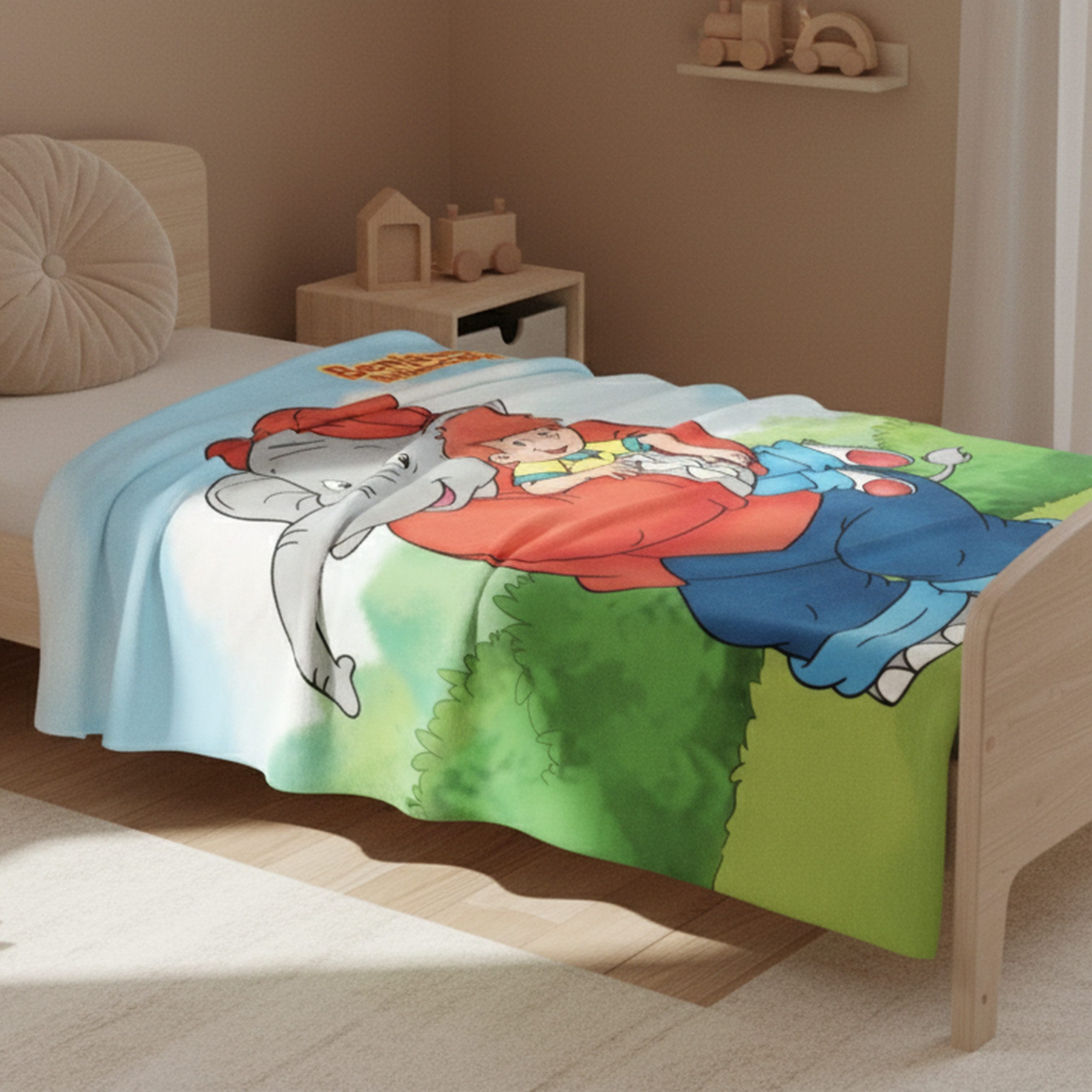 Kinderdecke Benjamin Blümchen 130x170 cm, flauschige Kuscheldecke für Kinder, MTOnlinehandel, Beliebtes Motiv für kleine Fans, ideal zum Kuscheln und Spielen