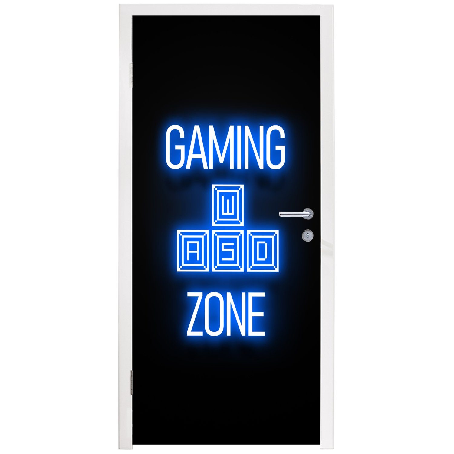 Spielzone Türtapete St), - Türaufkleber, (1 Neon cm für Blau, MuchoWow - Matt, Spiele 75x205 Tür, Text bedruckt, - - Fototapete