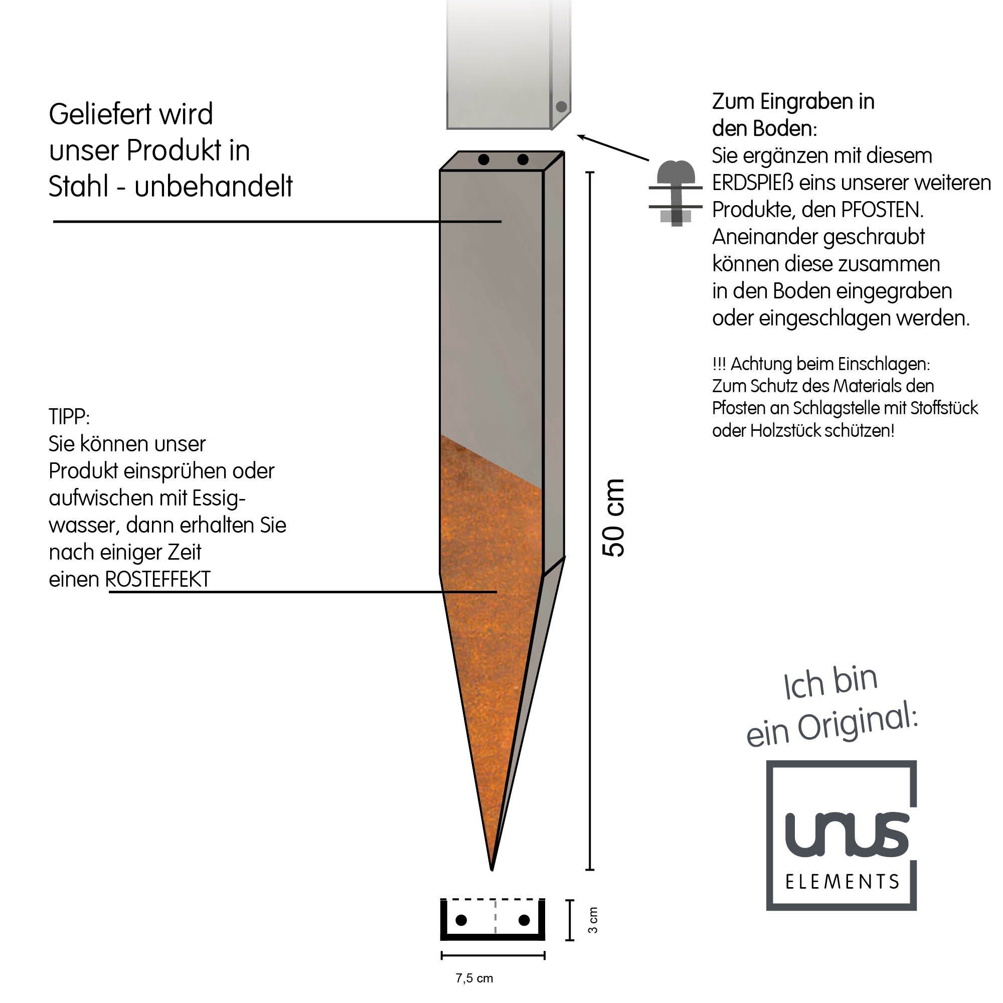 UNUS ELEMENTS Gartenzaun Erdspieß, (1-St)