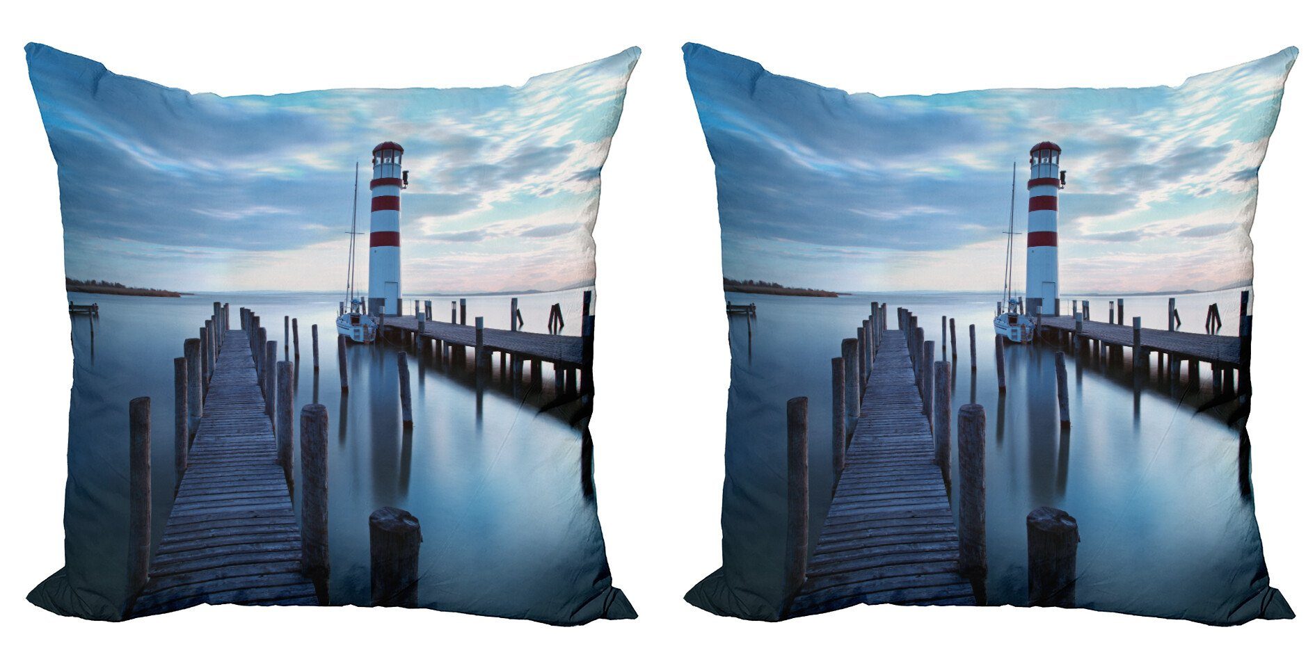 Abakuhaus Подушкиbezüge Modern Accent Doppelseitiger Digitaldruck, (2 Stück), maritim Leuchtturm Meer bei Sonnenaufgang