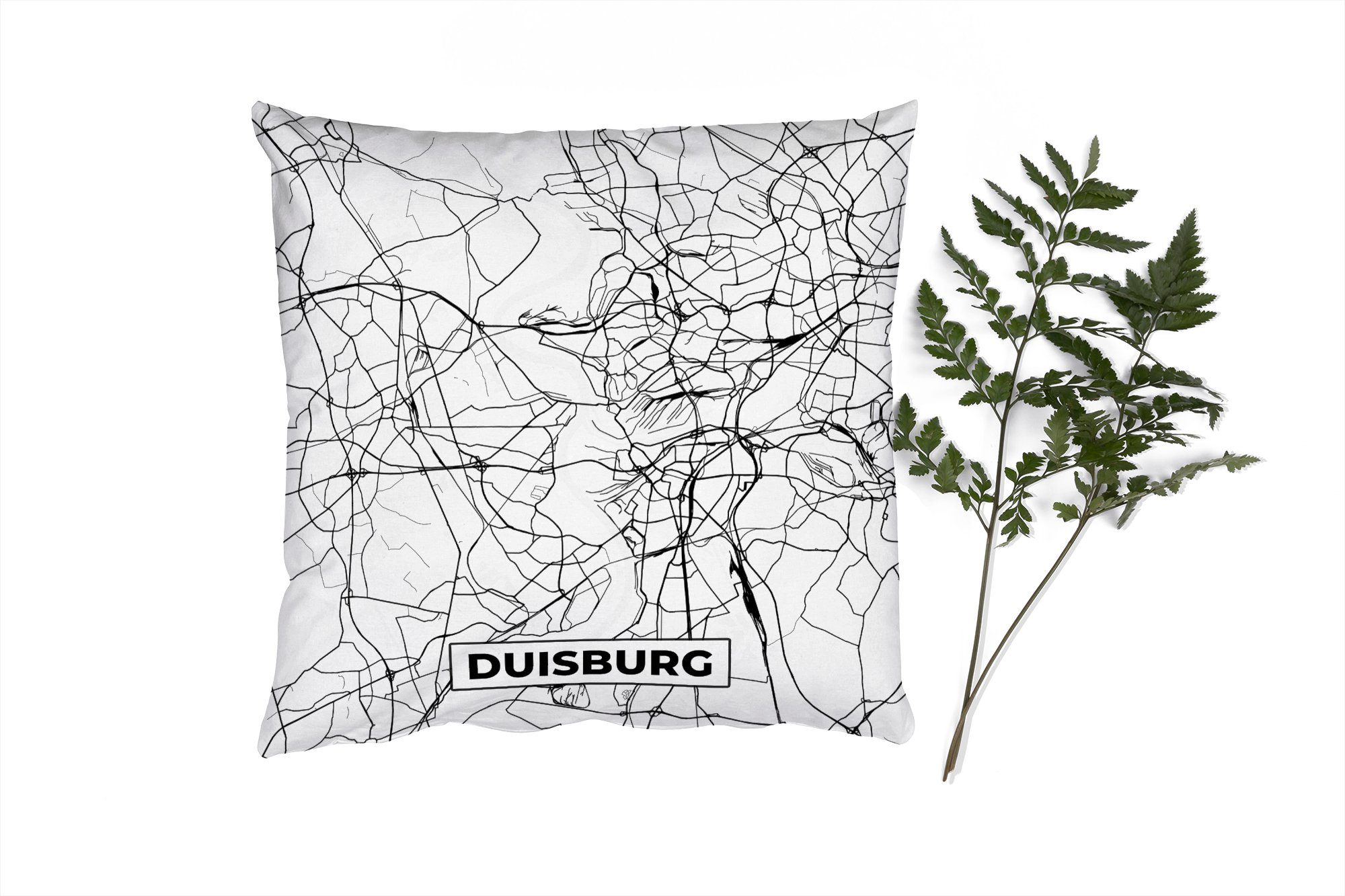 MuchoWow Dekokissen Duisburg - Karte - Stadtplan, Zierkissen mit Füllung für Wohzimmer, Schlafzimmer, Deko, Sofakissen