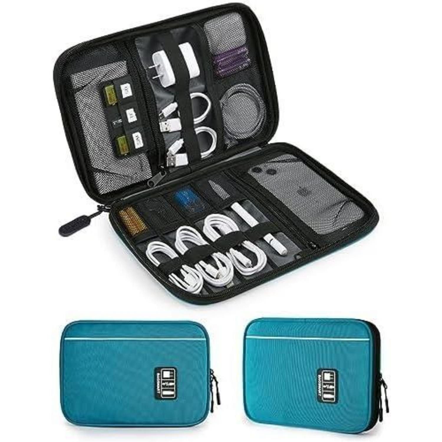LuxusKollektion Taschenorganizer Elektronische Tasche für Reise mit USB Sticks und SD Karten, Blau