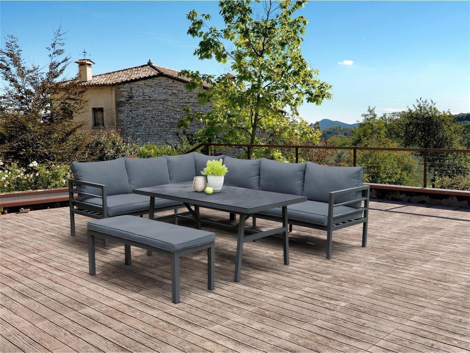 bellavista - Home&Garden® Gartenlounge-Set Gartenmöbel Set Aluminium Lounge San Menaio anthrazit, (Set, 4-tlg), Ecklounge mit Bank und hohem Tisch