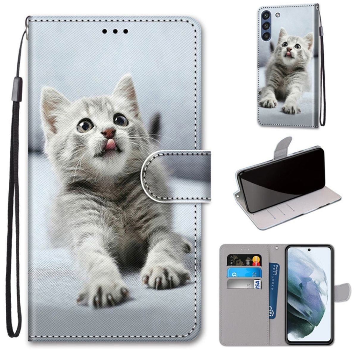 König Design Handyhülle Samsung Galaxy S21 FE, Schutzhülle Schutztasche Case Cover Etuis Wallet Klapptasche Bookstyle