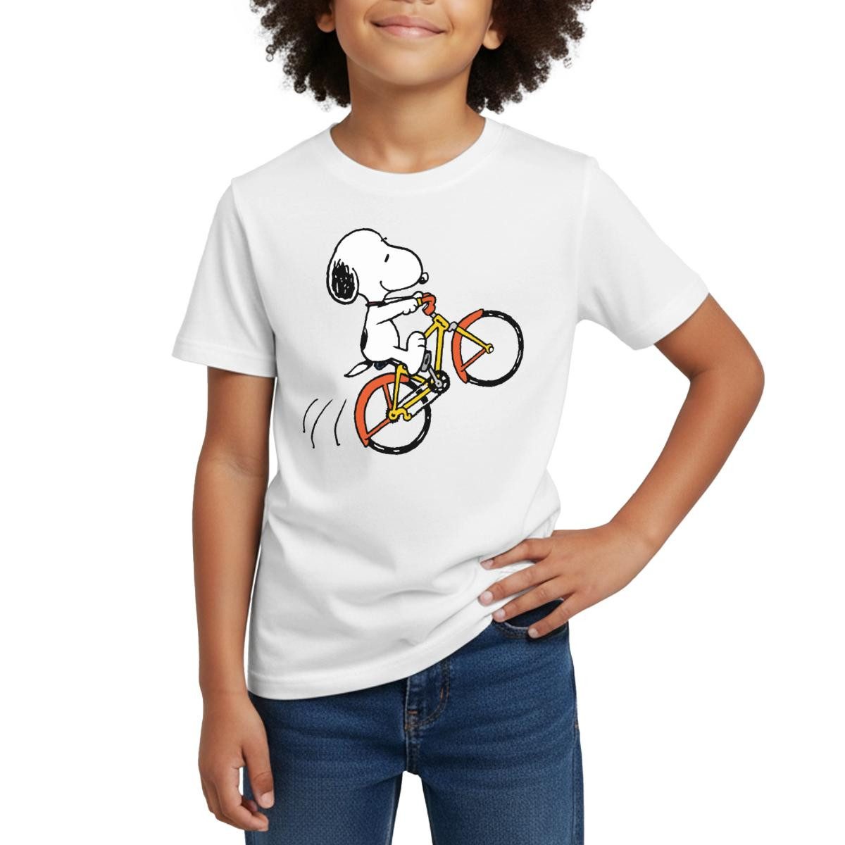 Spreadshirt T-Shirt Peanuts Snoopy Mit Fahrrad Kinder T-Shirt (1-tlg)