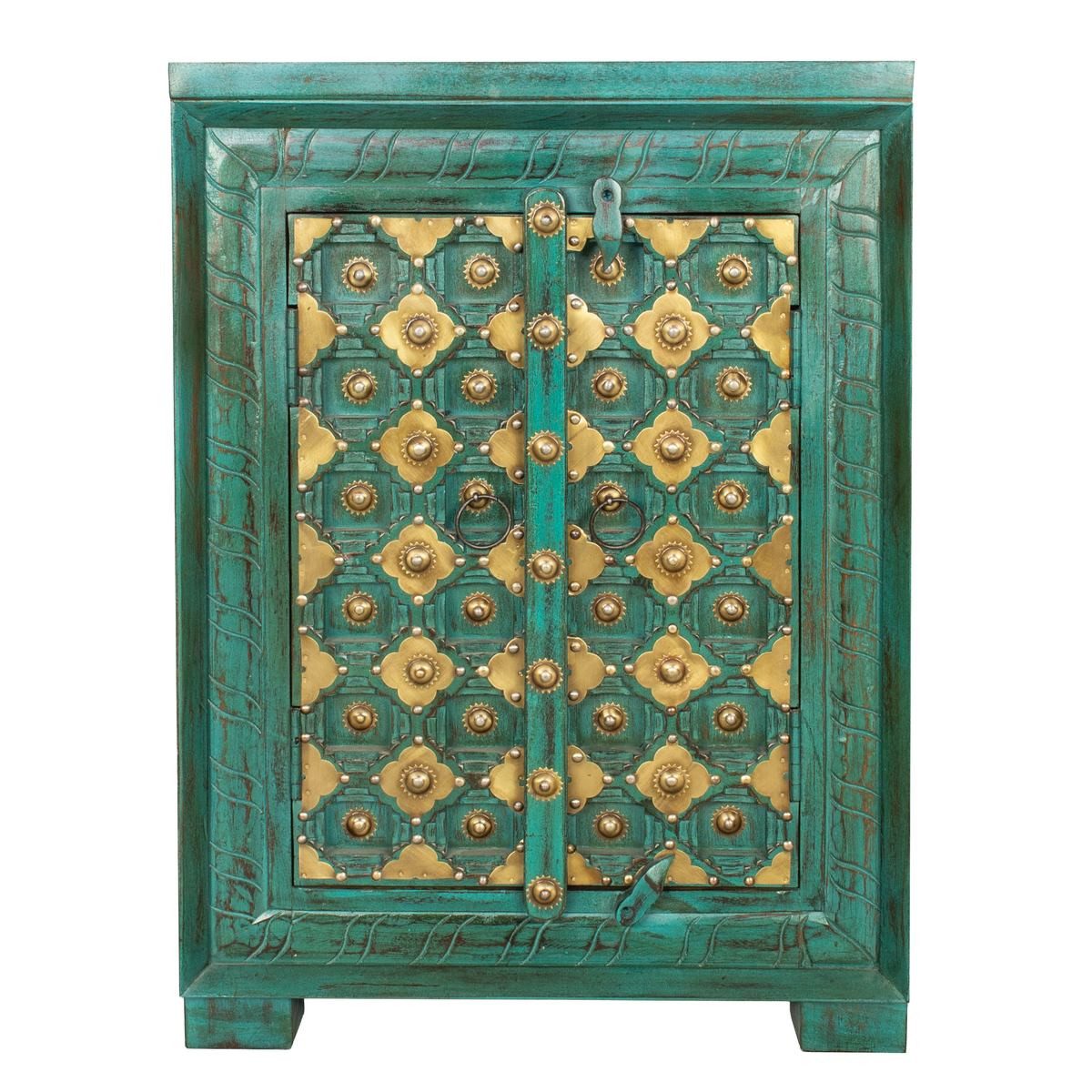 Oriental Galerie Nachttisch Türkis Gold Nachttisch Nachtschrank Marin Antik Design Indien 70 cm