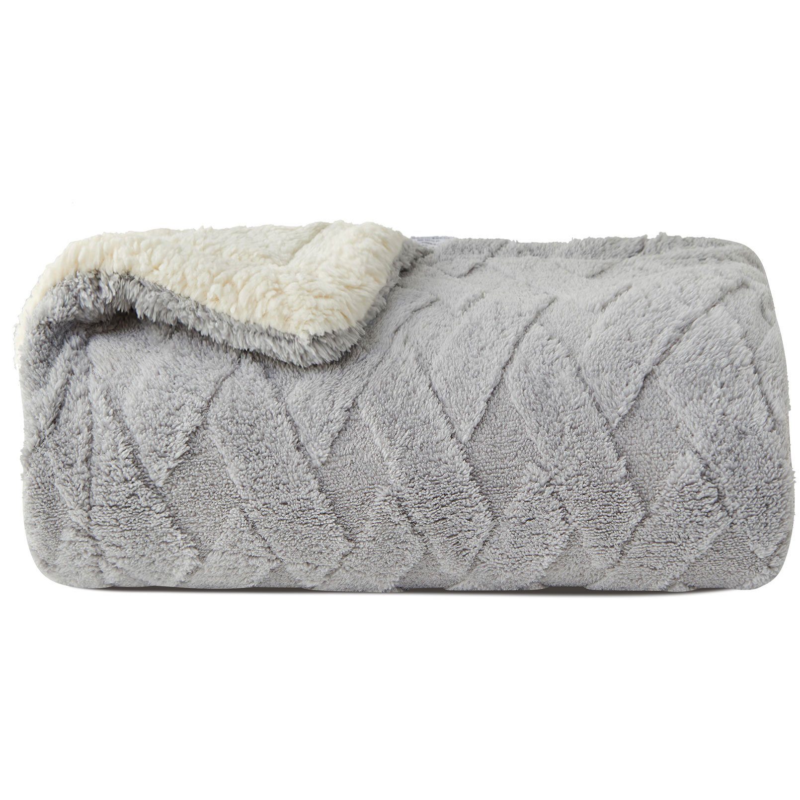 Wohndecke MT09, KEAYOO, Sherpa Fleece Warm Decke Kuscheldecken für Bett, Sofa und Couch GeometrieGrau