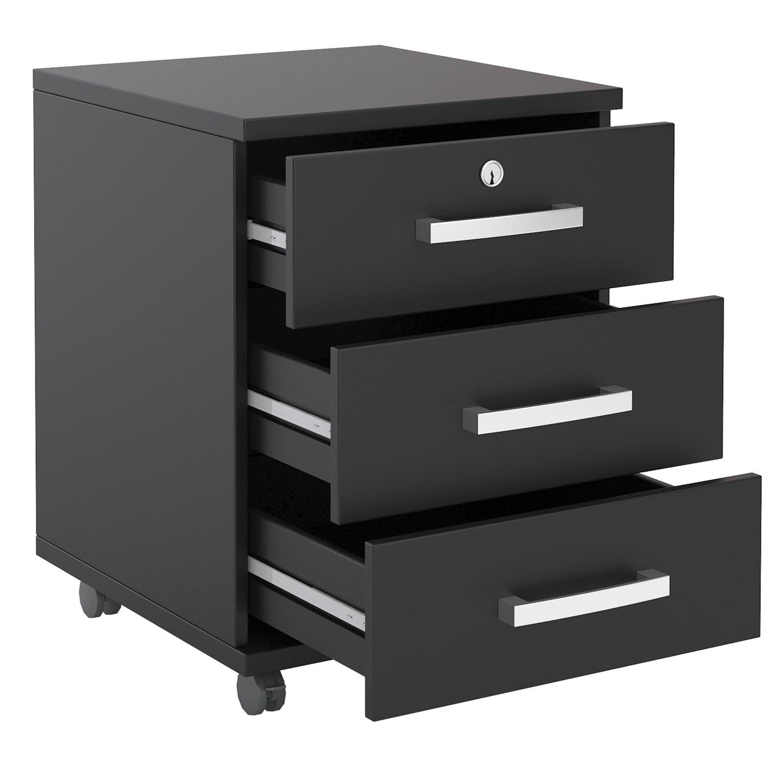 schwarz CARO-Möbel VANCOUVER, Schubladenschrank absc Büroschrank Bürocontainer Rollcontainer Rollcontainer