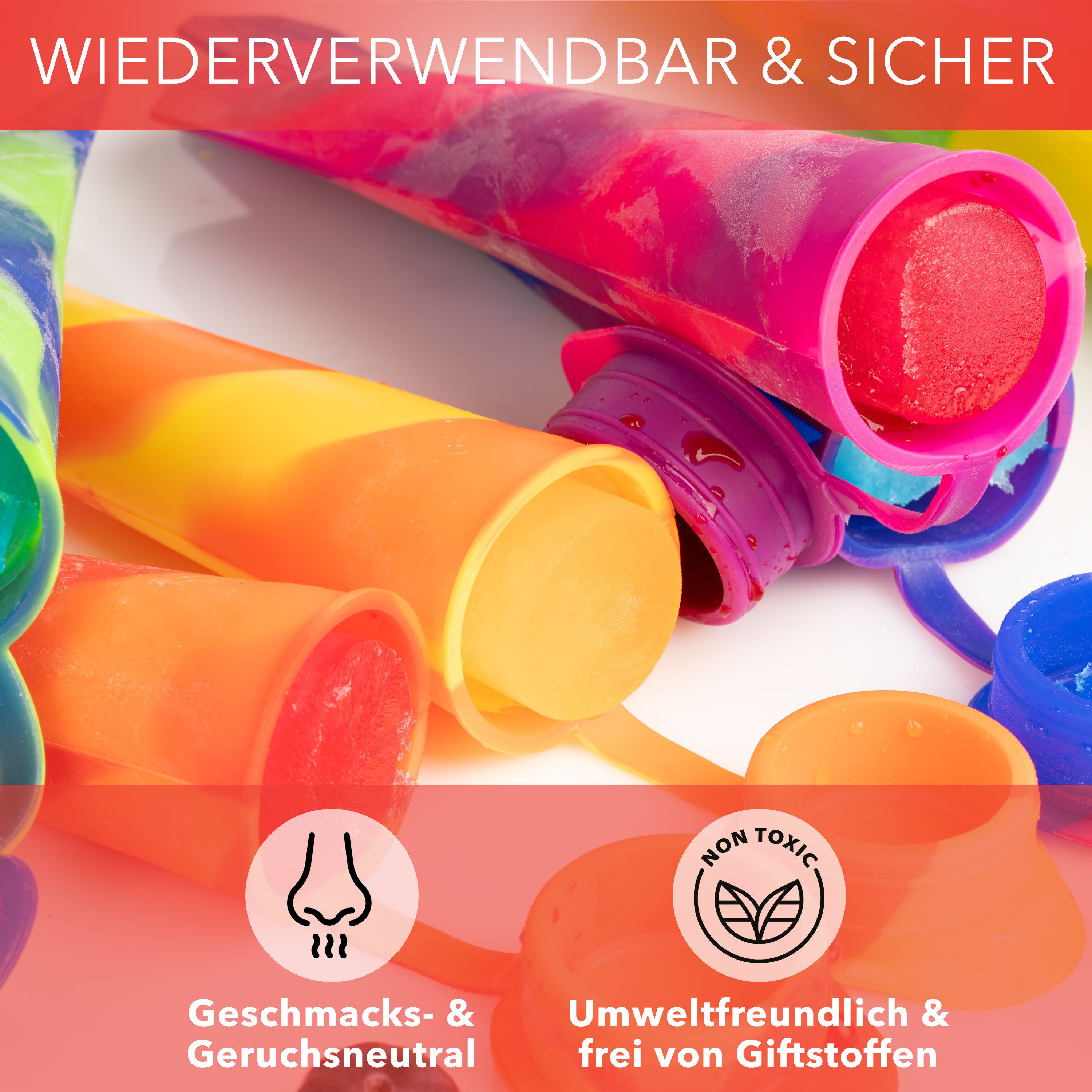 AVANA Eisform Wiederverwendbare Eisformen aus Silikon Eis Formen Eiscreme Wassereis, (6-tlg), Bunt, BPA-frei