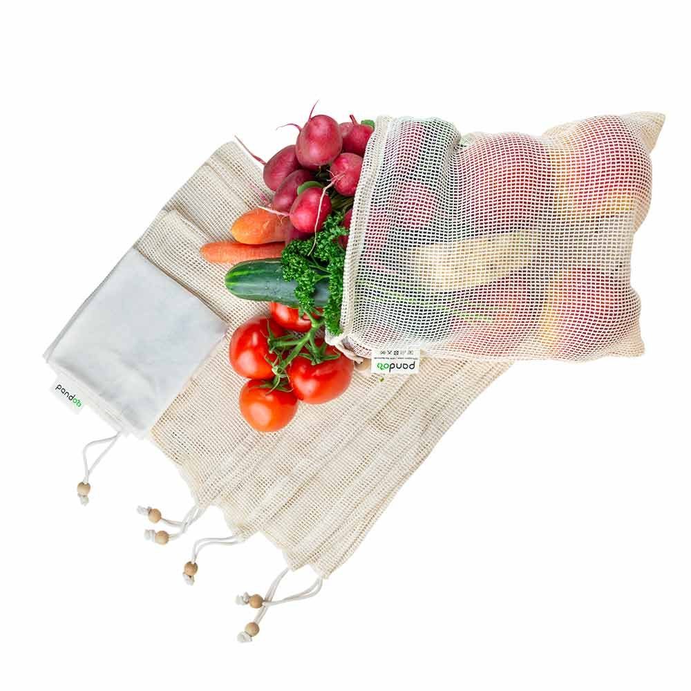 pandoo Gemüsebeutel Obst- und Gemüsenetze, 3er- und 6er-Set, Bio Baumwolle, (3-tlg)