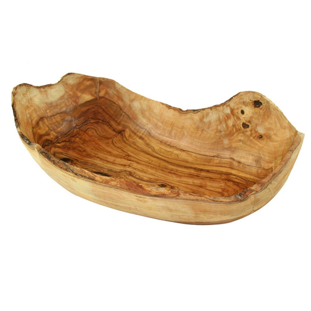 Olivenholz-erleben Obstschale aus echtem Olivenholz, rustikal und naturbelassen, Länge ca. 34 – 36cm, Olivenholz, (1-tlg), Jede Schale ein Unikat – edles Olivenholz mit ausdrucksstarke Maserung