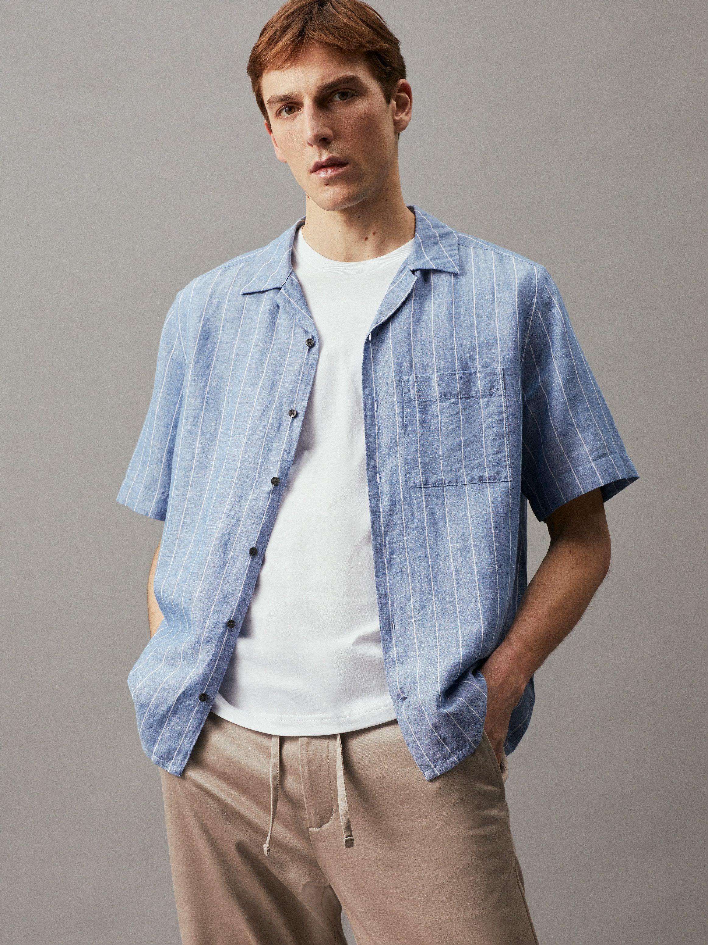Calvin Klein Kurzarmhemd LINEN COTTON STRIPE günstig online kaufen