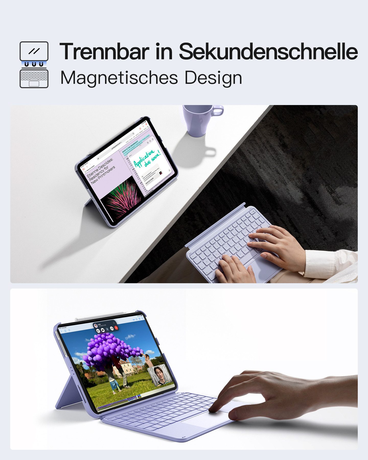 Inateck für iPad 11 Gen A16, 11 Zoll iPad Air M4 M3, iPad 10, iPad Pro 4/3/2/1 iPad-Tastatur (Ultraleichte, Abnehmbare Tastatur mit Touchpad, Tragbar) – Bild 4 von 5