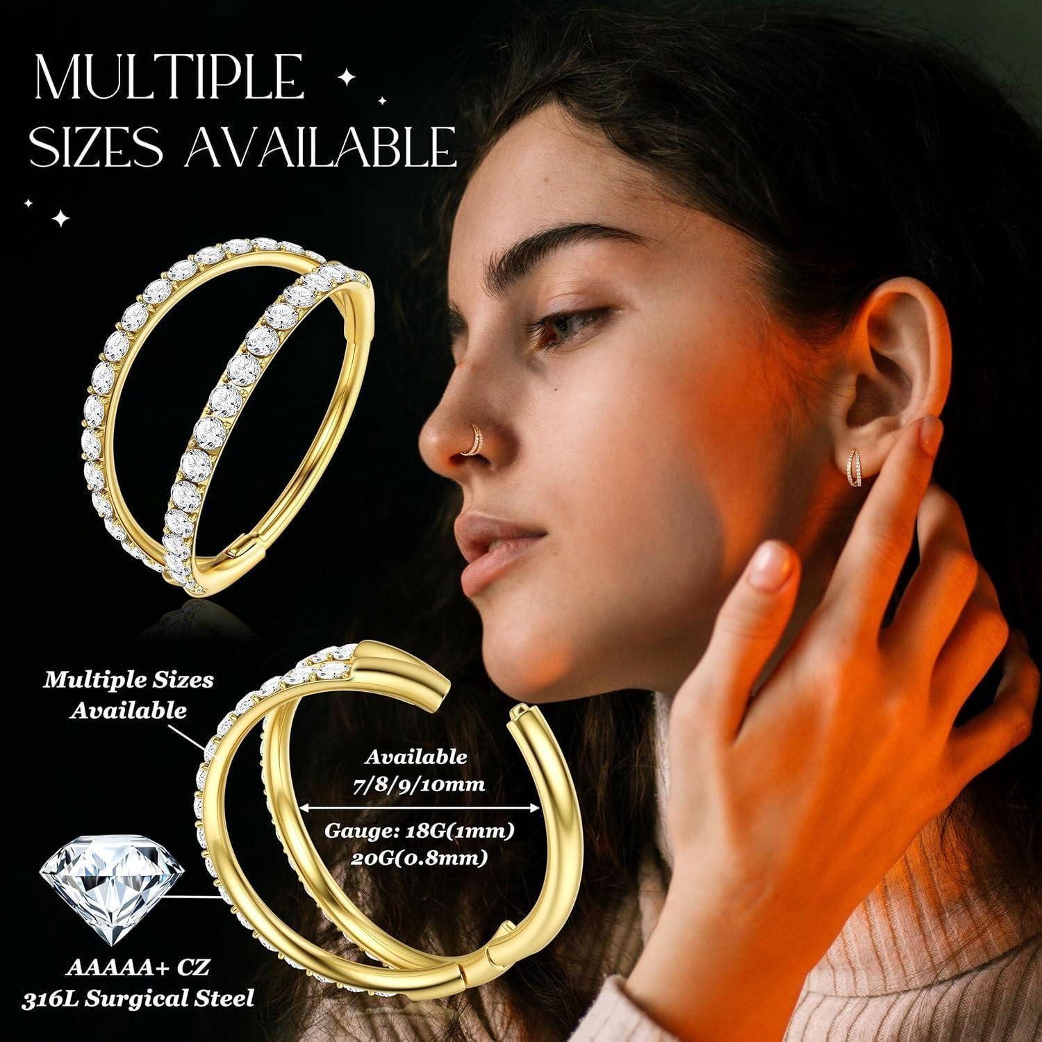 LuxusKollektion Nasenpiercing Nasenpiercing Ring CZ Nasenring Hoop 316L Chirurgenstahl Gold Silber – Bild 4 von 5