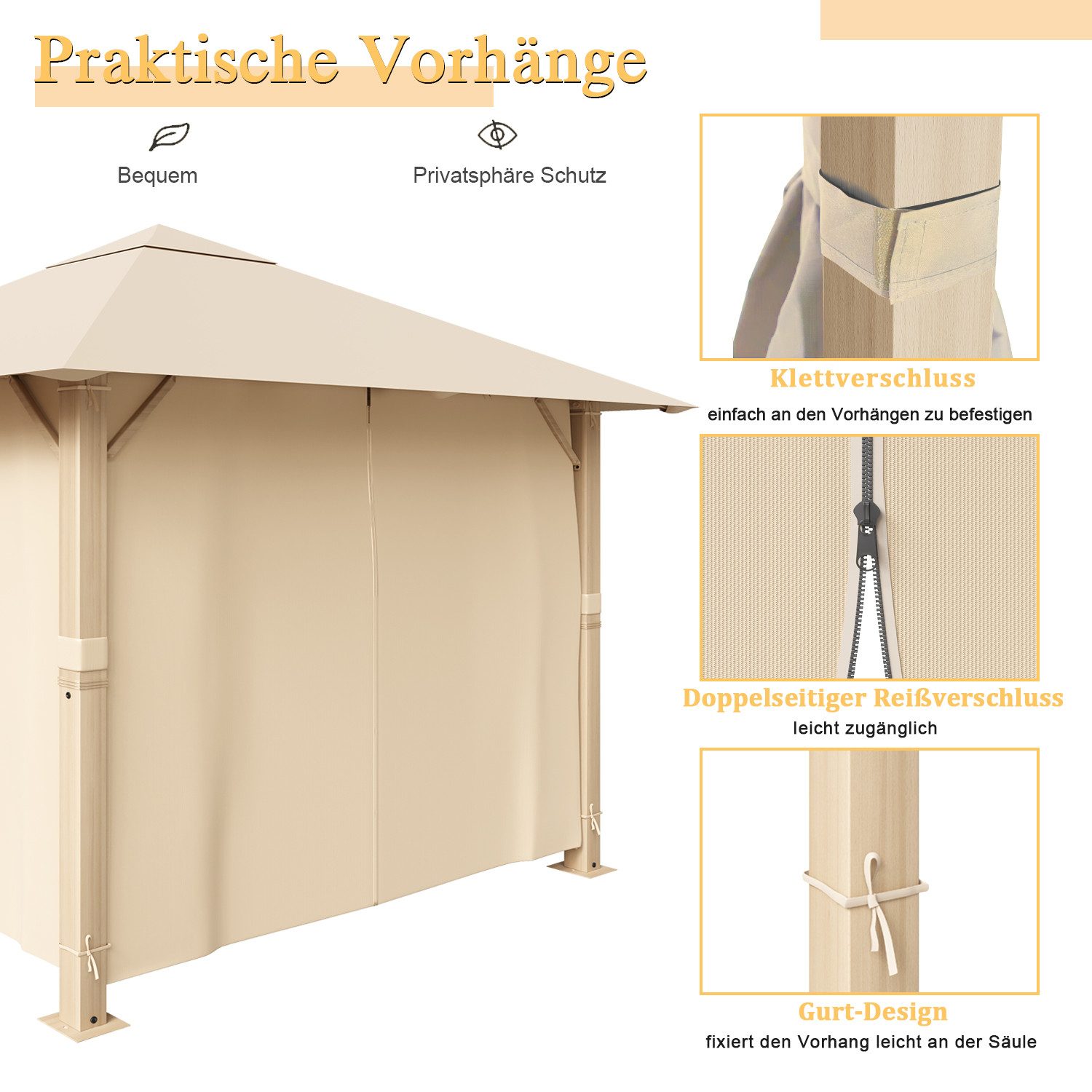 HOMALL Pavillon Winterfest und Wasserdicht 3x3/3x4m Patio für 6-10 Personen, mit 4 Seitenteilen, (160 g + Gegengewicht PU-beschichtetes Polyestergewebe Dicker fester Rahmen), Pavillon mit 90-mm-Aluminium, Dreiecksverstärkung und Doppelträgerdach