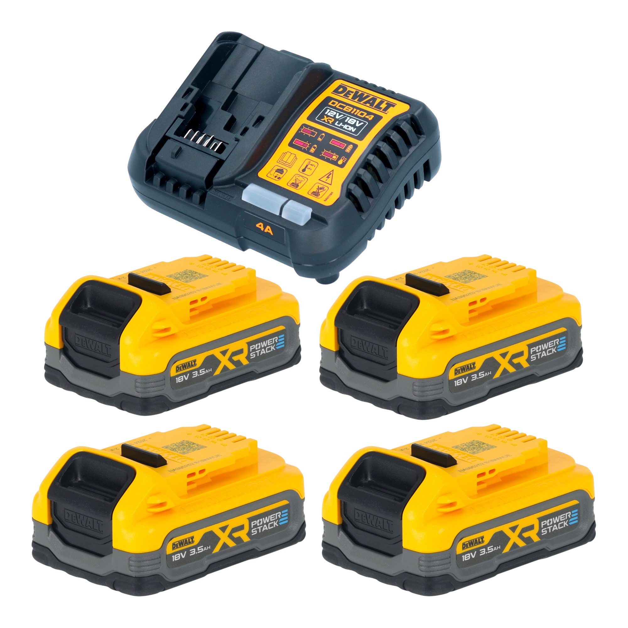 DeWalt DCB 1104 S4 Akku Starter Set mit Schnell Ladegerät + 4x Powerstack Schnelllade-Gerät