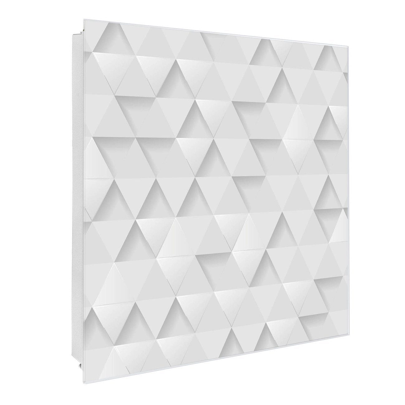 banjado Schlüsselkasten Glas Weisse Dreiecke (Stahl Gehäuse, mit 50 Haken), 30 x 30 x 5 cm