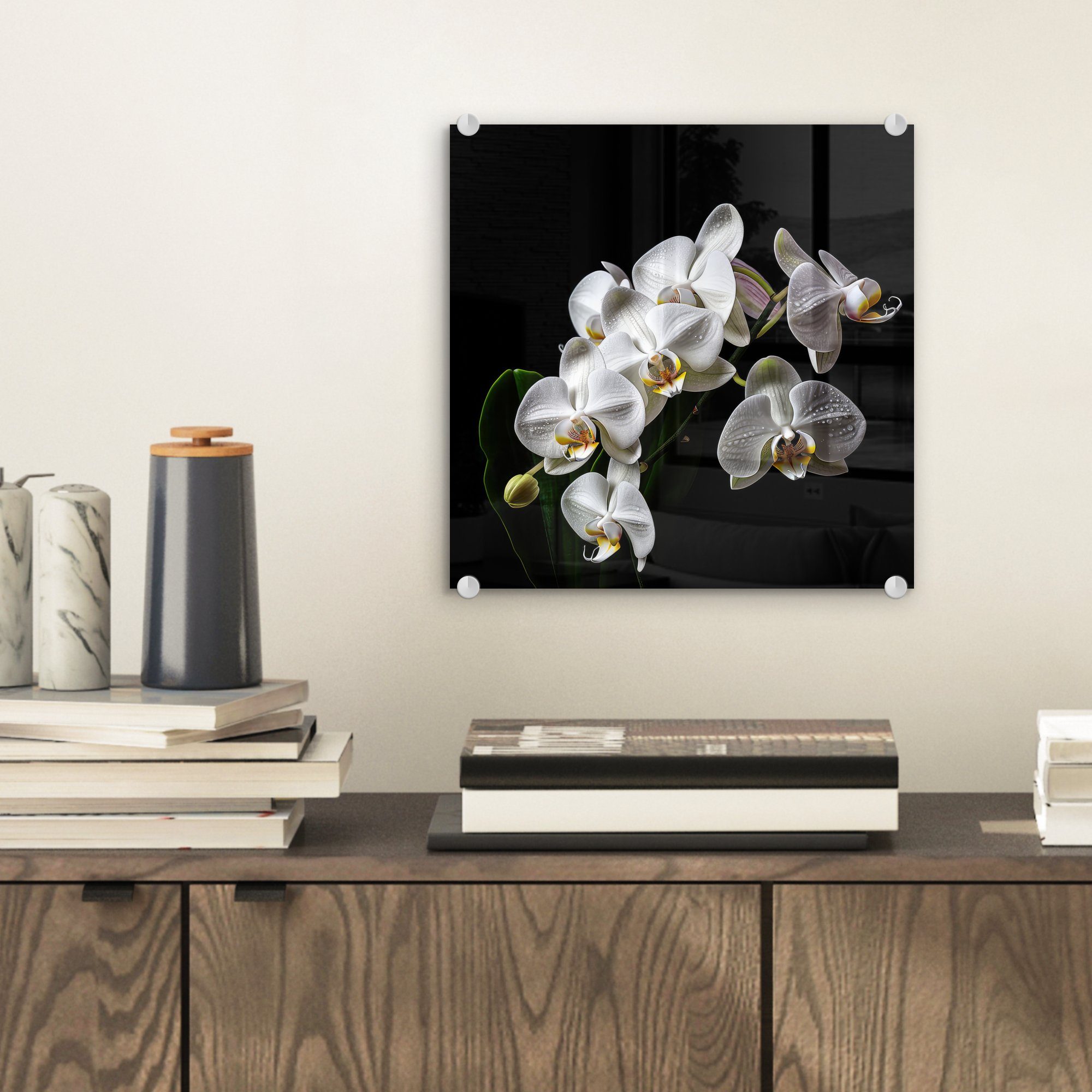 Wanddekoration Blumen - Orchidee (1 auf MuchoWow Acrylglasbild Foto auf - Natur - Glas Wandbild - Weiß Bilder Glas St), - - - Glasbilder Schwarz,