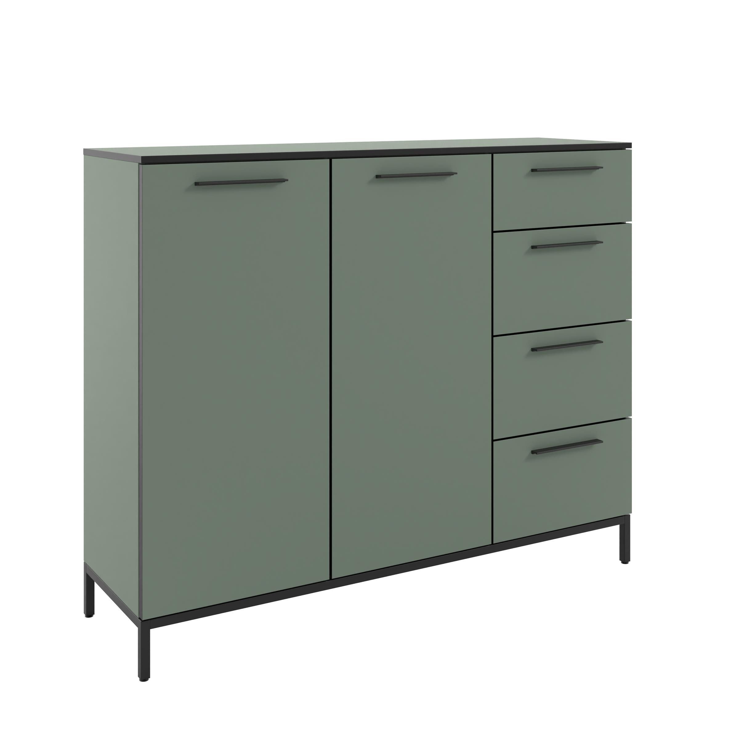 freiraum Sideboard soul, in Schilfgrün - Metall schwarz matt - 135x110,6x40cm (BxHxT)