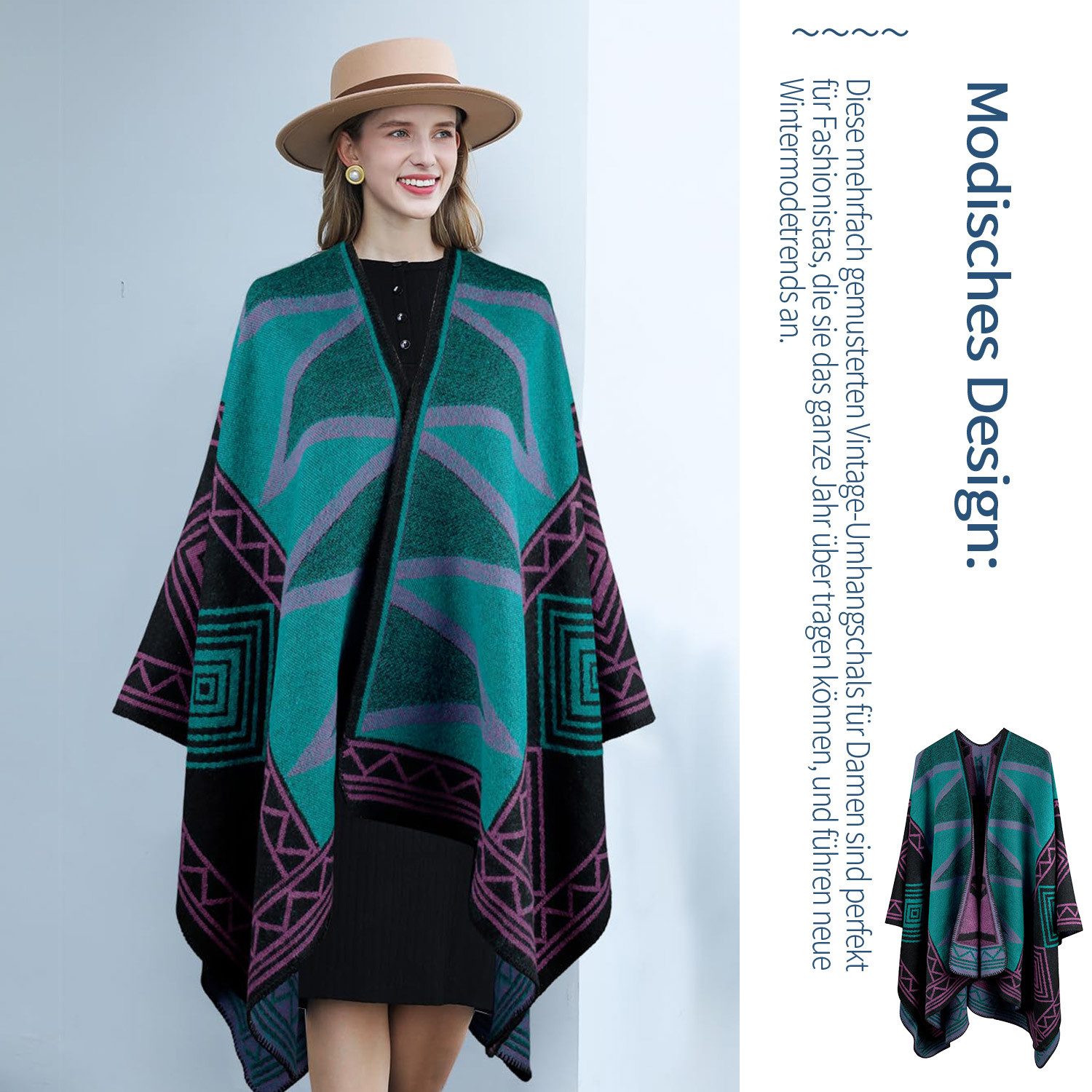 Refttenw Poncho Warmer Damen-Tuch,Vorne öffnender Tuch,Schal günstig online kaufen