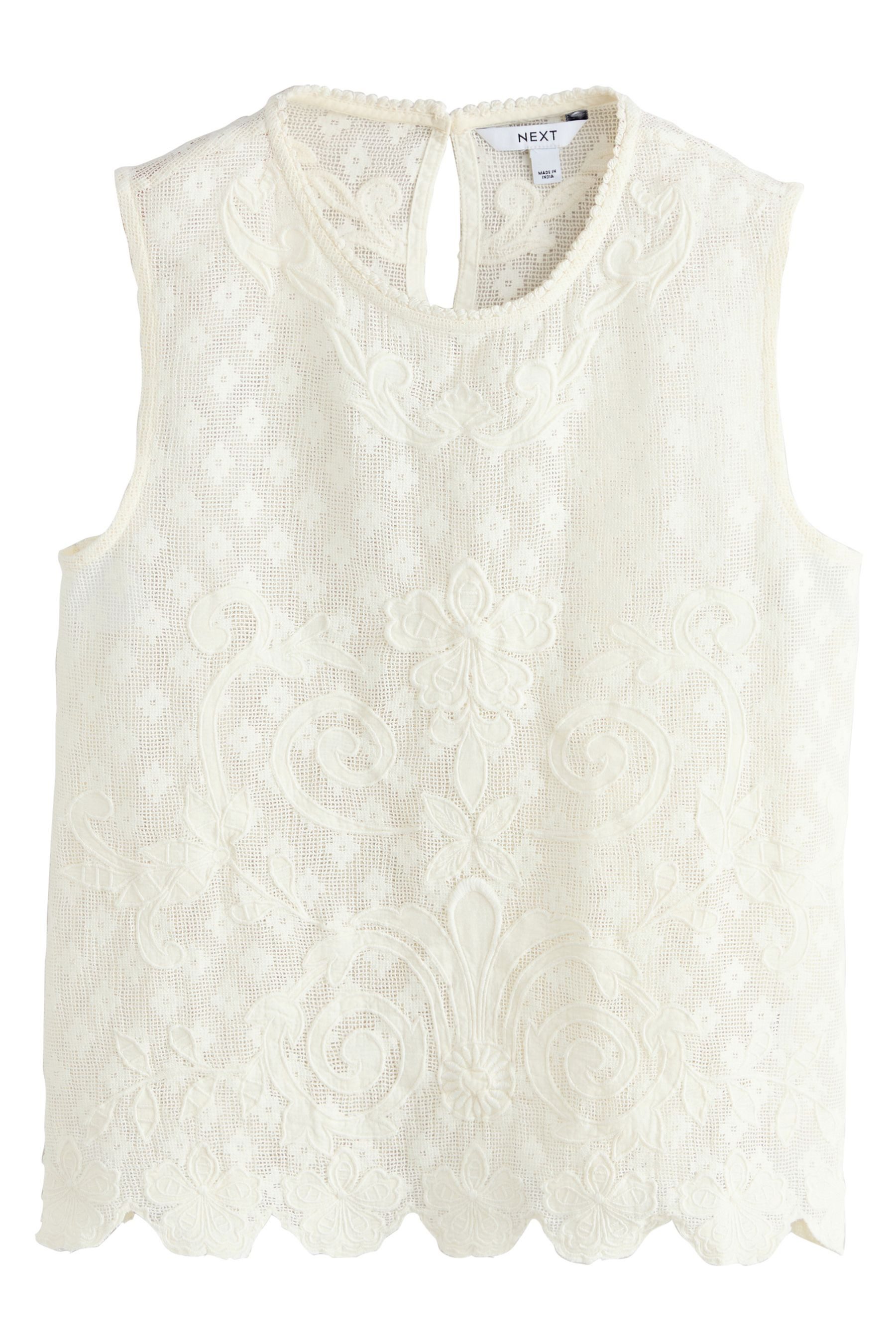 Stricktop Ärmelloses Mesh-Oberteil mit Perlendetail