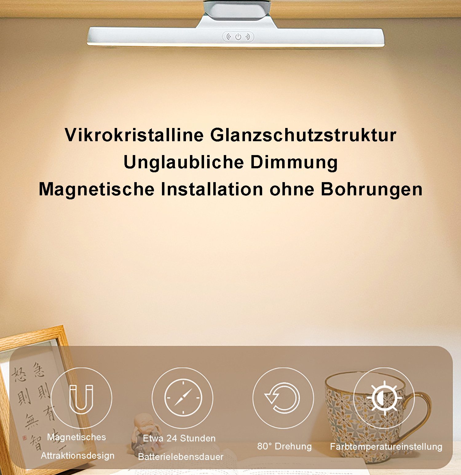 OYLCDI Schreibtischlampe LED Tischlampen, LED Nachttischlampe,LED Unterbauleuchte, LED fest integriert, Drehbarer Winkel des Lichtkörpers, USB Wiederaufladbar S – Bild 4 von 5