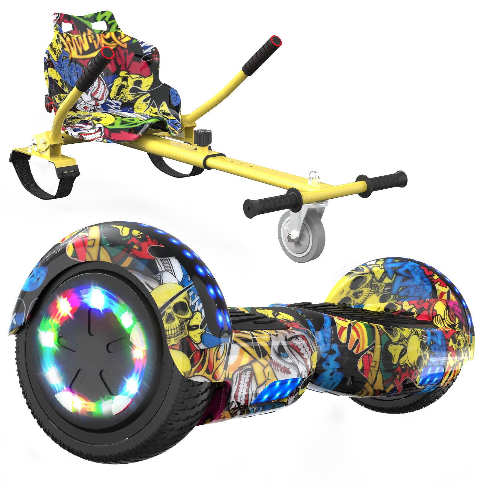 Balance Scooter Kart Set, 6,5 Zoll Hoverboard mit Sitz für Kinder, Hoverboard mit Go-Kart
