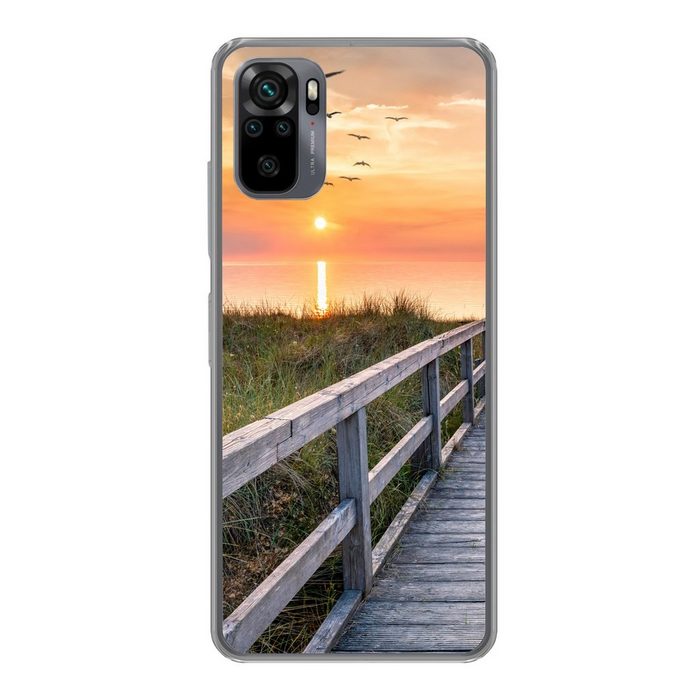 MuchoWow Handyhülle Sonnenuntergang - Meer - Weg - Gras - Düne - Vögel Phone Case Handyhülle Xiaomi Redmi Note 10 Silikon Schutzhülle