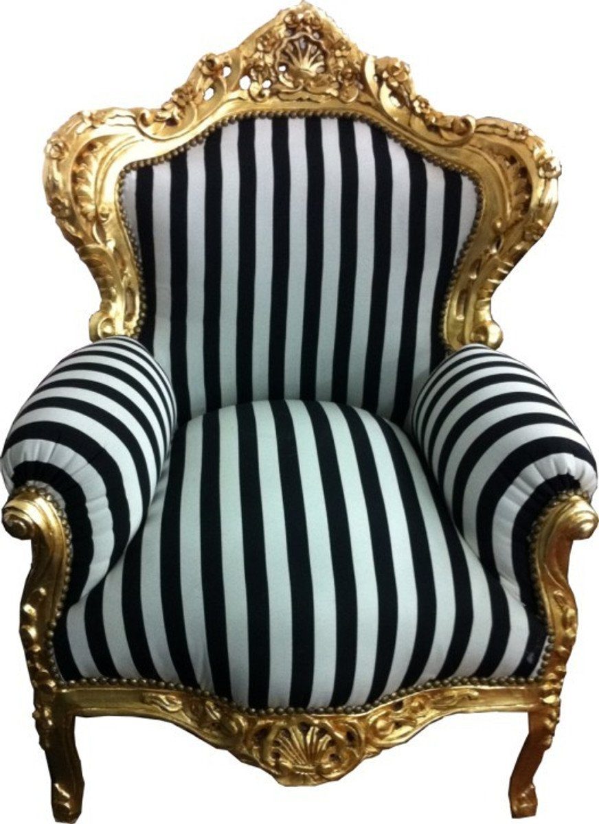 Casa Padrino Sessel Barock Sessel King gold mit schwarz-weißen Streifen 85 x 85 x H. 120 Streifen gestreift