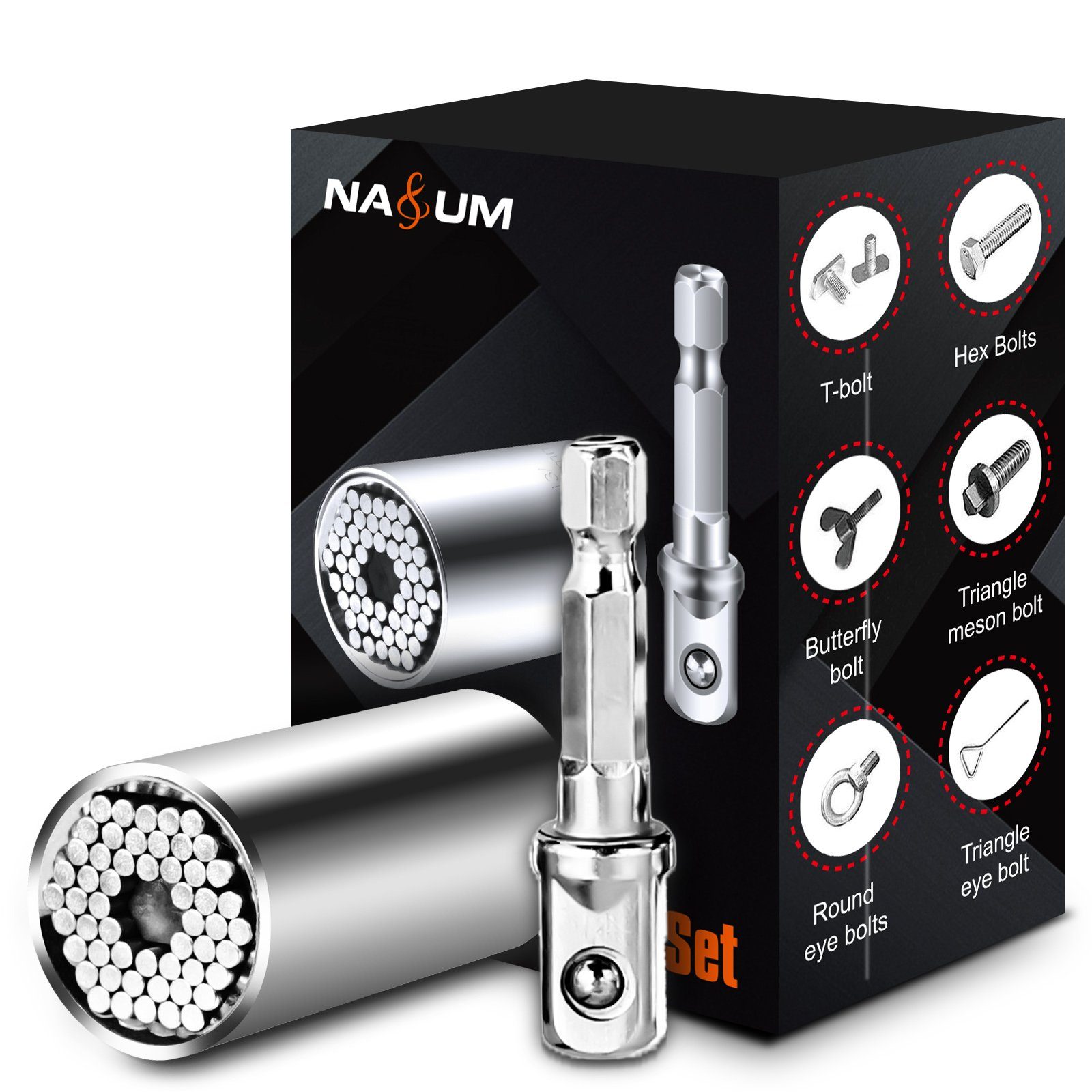 NASUM Steckschlüssel, Universal Multifunktion Nuss Werkzeug 7-19mm+Adapter