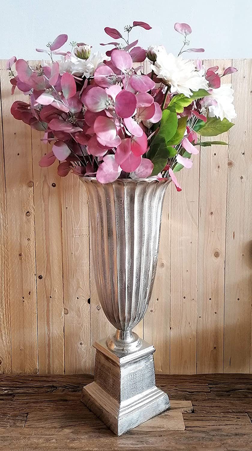 - cm Silber aus und 75 68 MichaelNoll Pampasgras Dekovase oder für Pokalvase Groß Metall Blumenvase Dekovase - Aluminium Bodenvase - Kunstblumen Vase cm