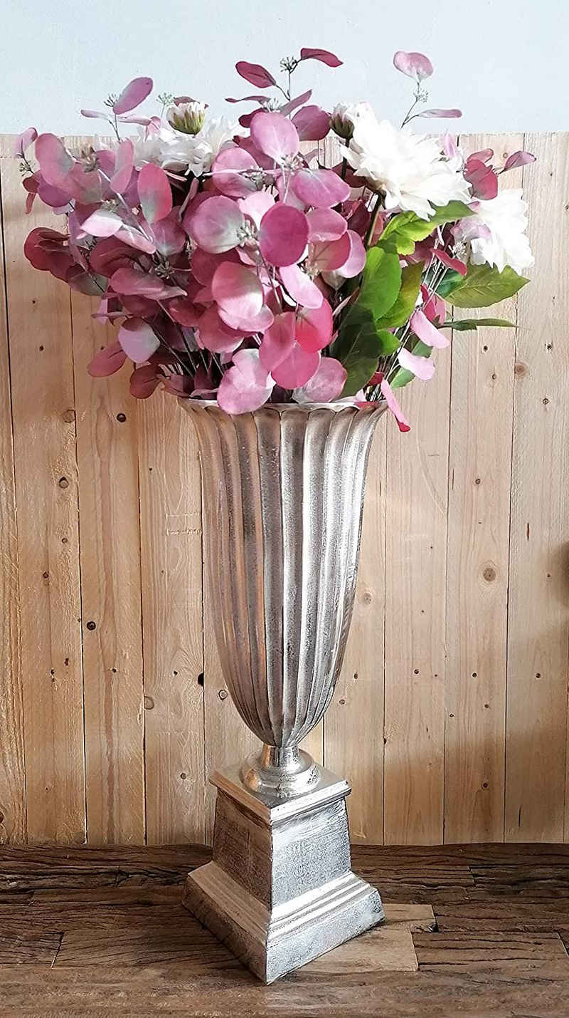 MichaelNoll Dekovase »Vase Blumenvase Pokalvase - Dekovase Groß aus Aluminium Metall Silber - Bodenvase für Kunstblumen und Pampasgras - 68 cm oder 75 cm«