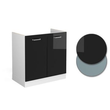 Vicco Schranksystem R-Line, Schwarz Hochglanz/Weiß, 80 cm mit Türen, ohne Arbeitsplatte