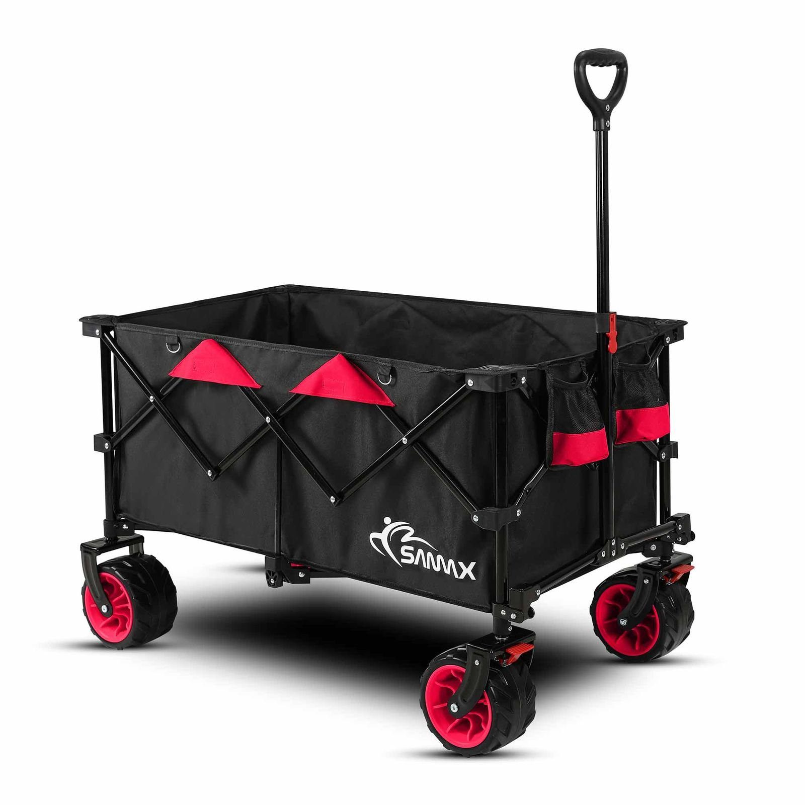 - SAMAX Edition Schwarz/Rot Bollerwagen - Travel Black Offroad Faltbarer Bollerwagen