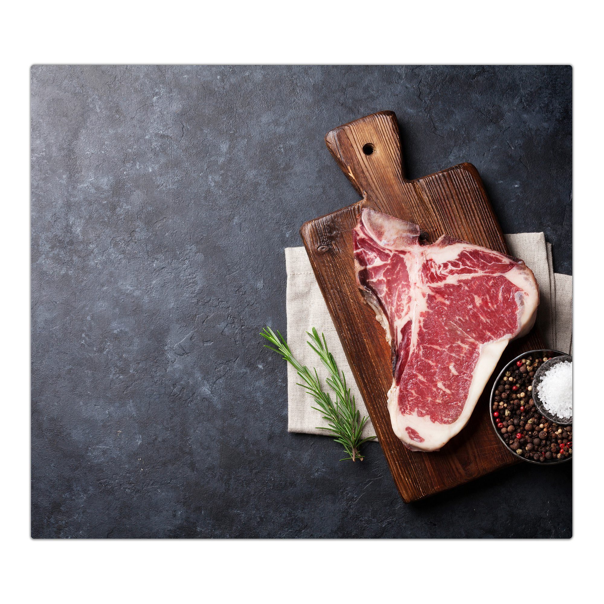 tlg) Herdabdeckplatte Spritzschutz (1 Steak, Glas, Rohes T-Bone Glas Primedeco aus Herd-Abdeckplatte