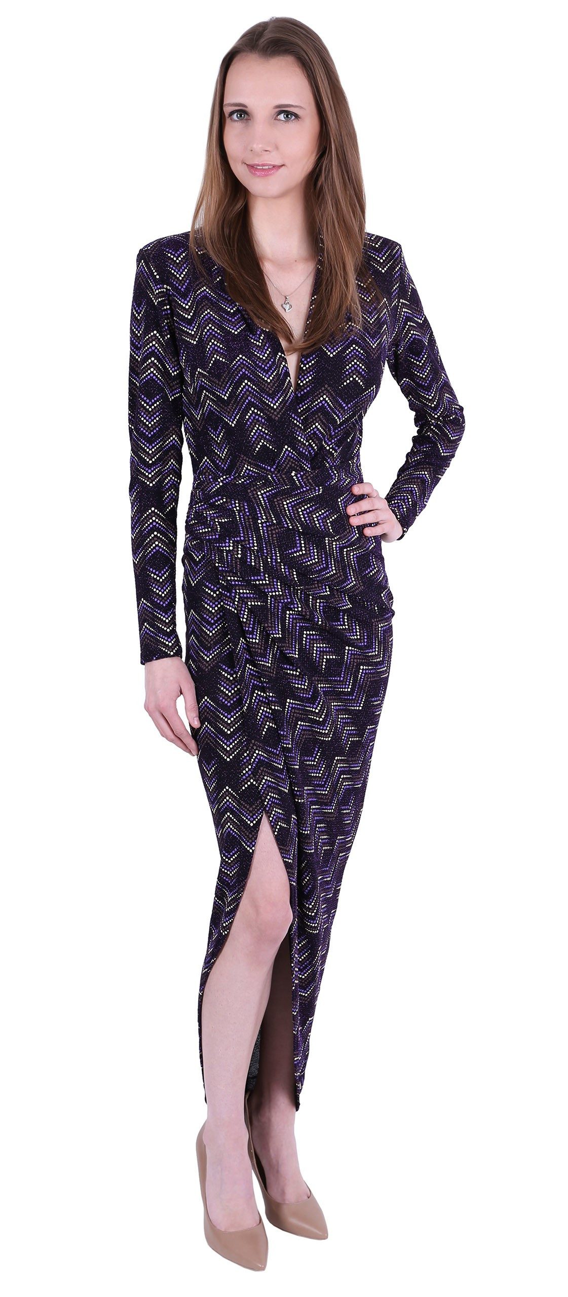 Maxikleid John Zack Violettes Maxikleid mit geometrischem Muster M